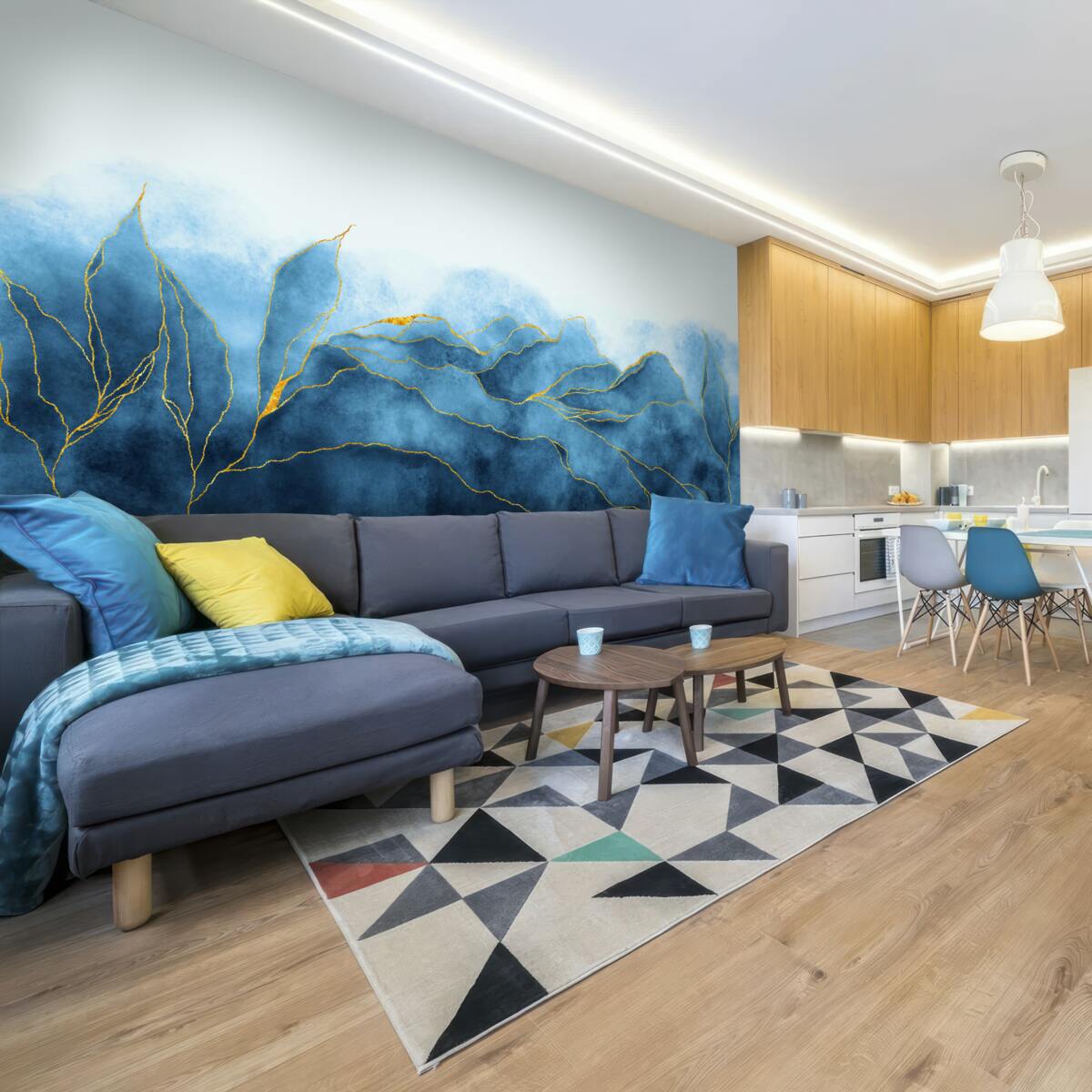 Fototapet frunze de acuarelă în nuanțe de albastru