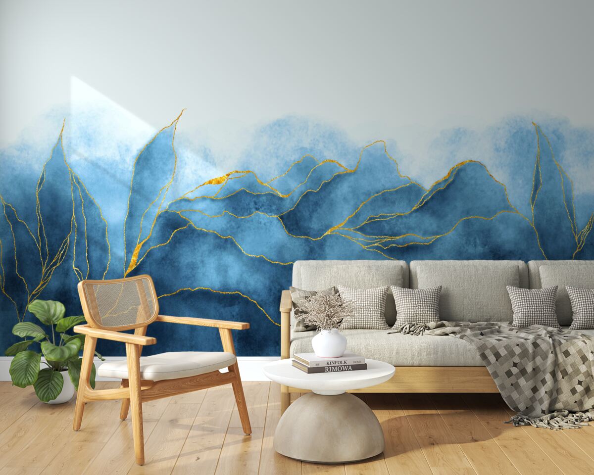 Fototapet frunze de acuarelă în nuanțe de albastru