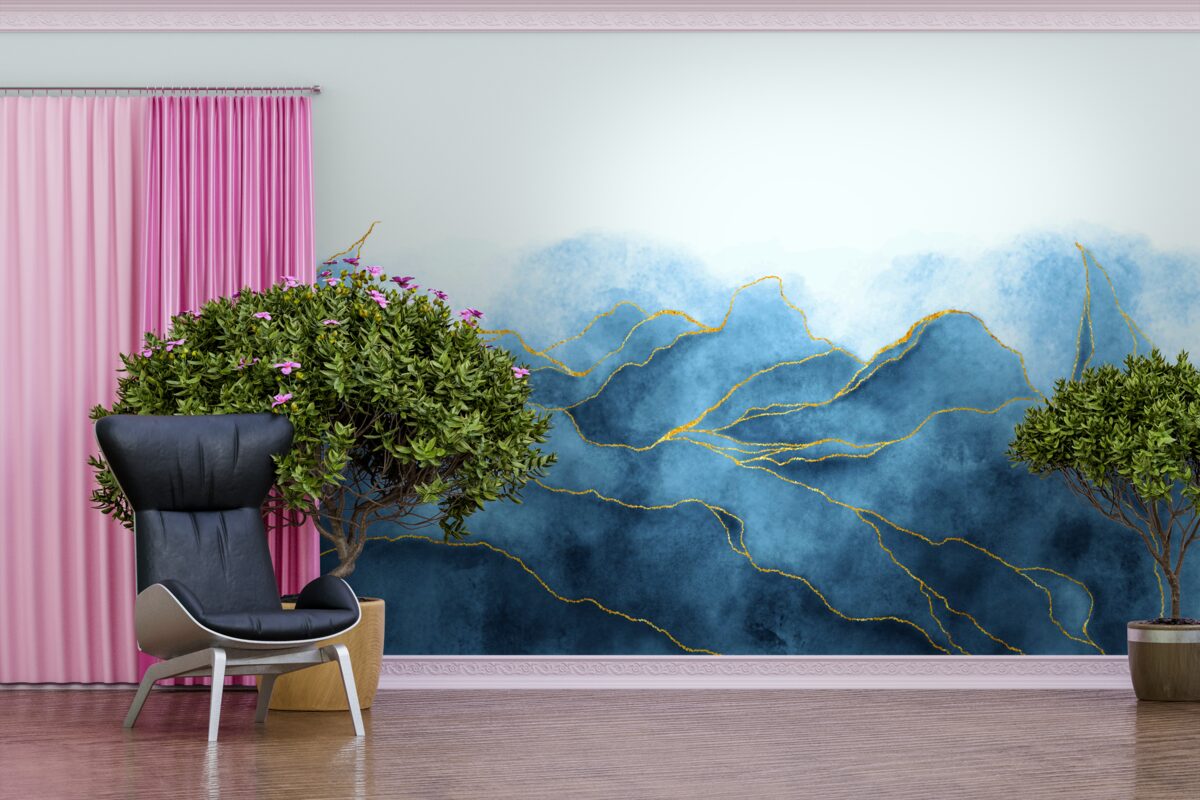 Fototapet frunze de acuarelă în nuanțe de albastru