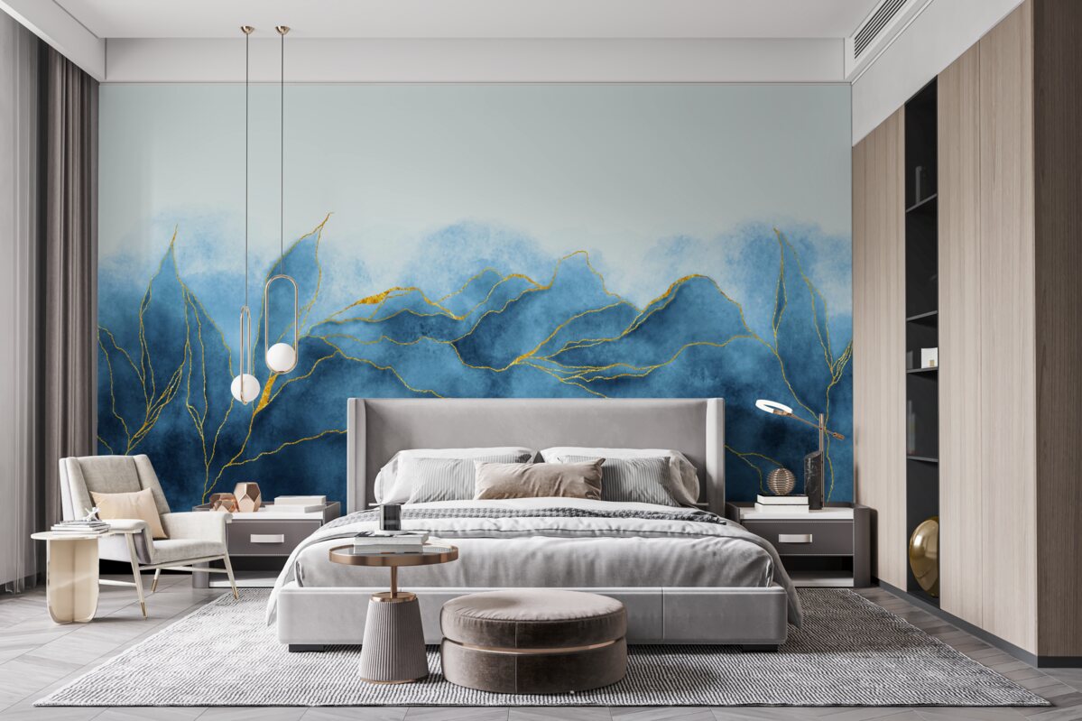 Fototapet frunze de acuarelă în nuanțe de albastru