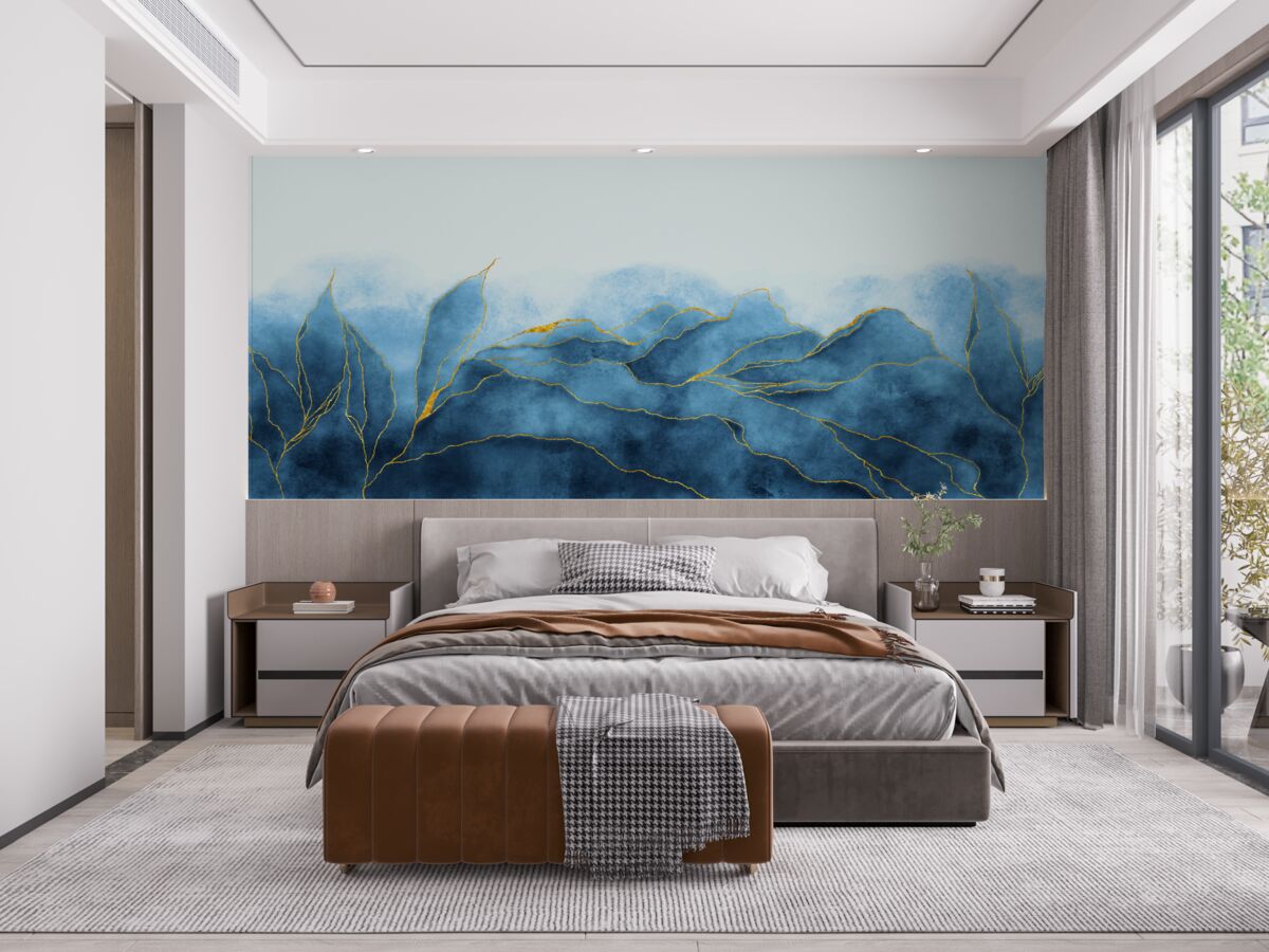 Fototapet frunze de acuarelă în nuanțe de albastru