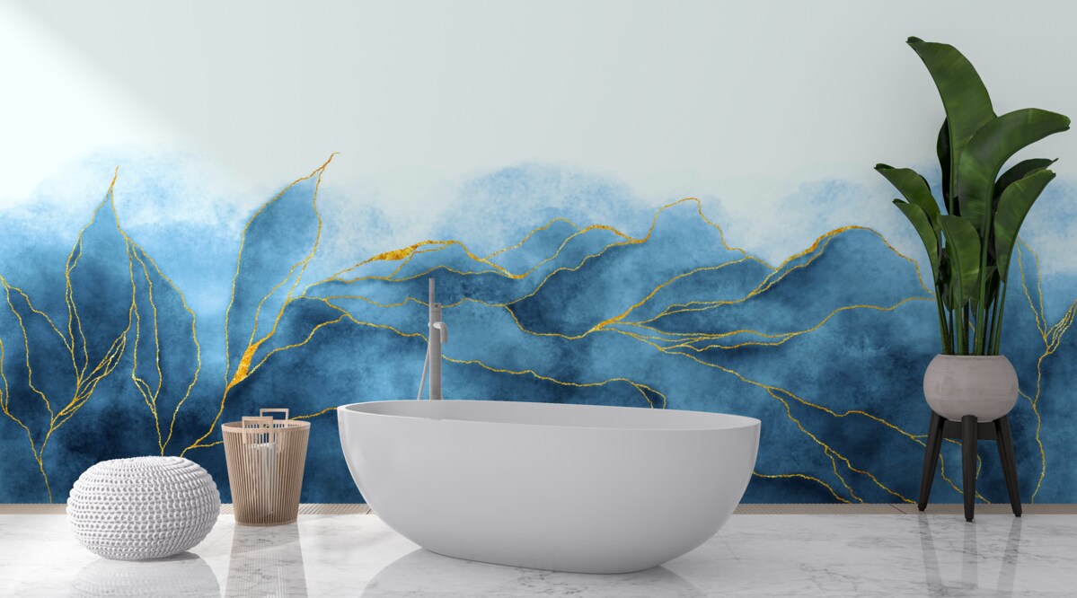 Fototapet frunze de acuarelă în nuanțe de albastru