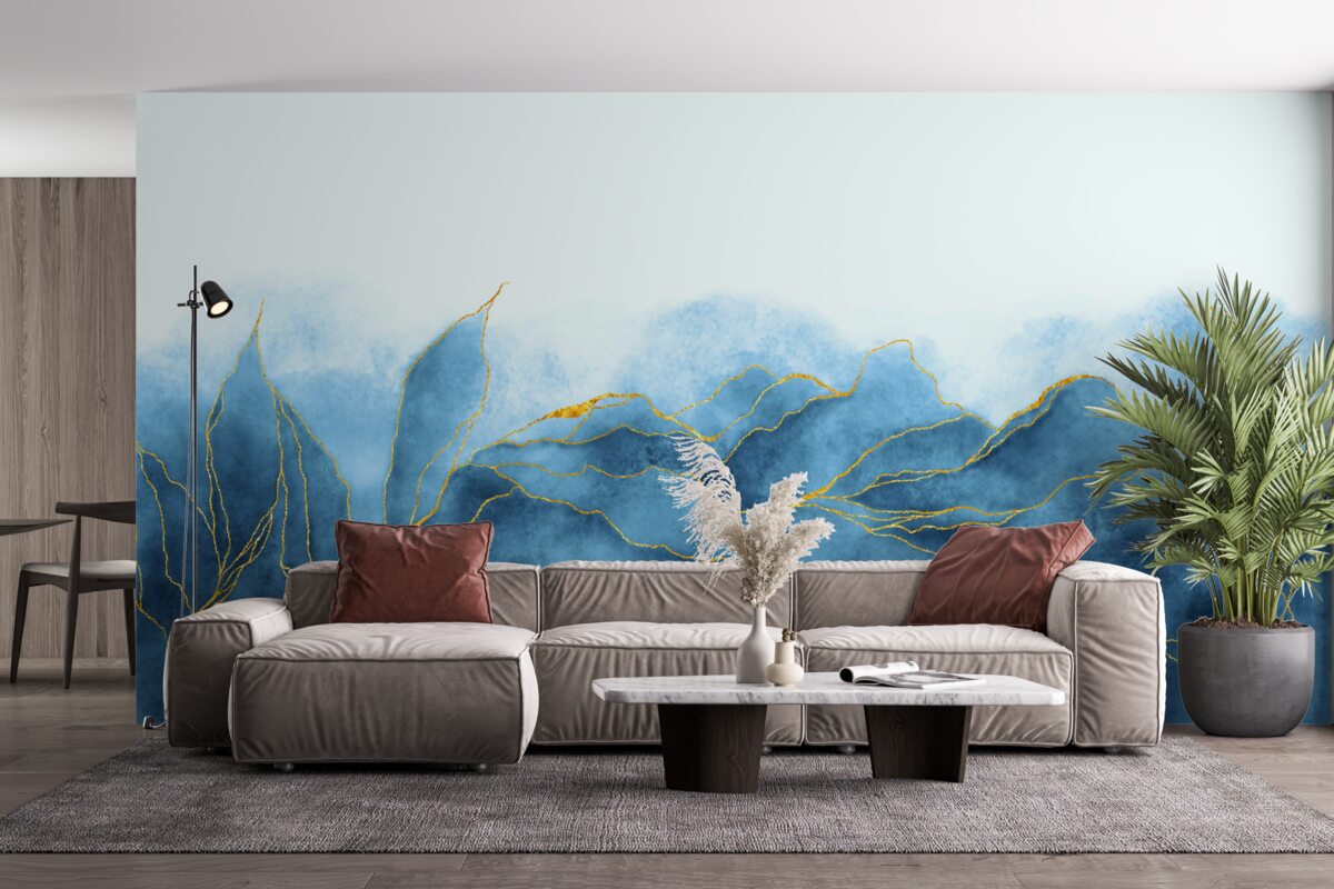 Fototapet frunze de acuarelă în nuanțe de albastru