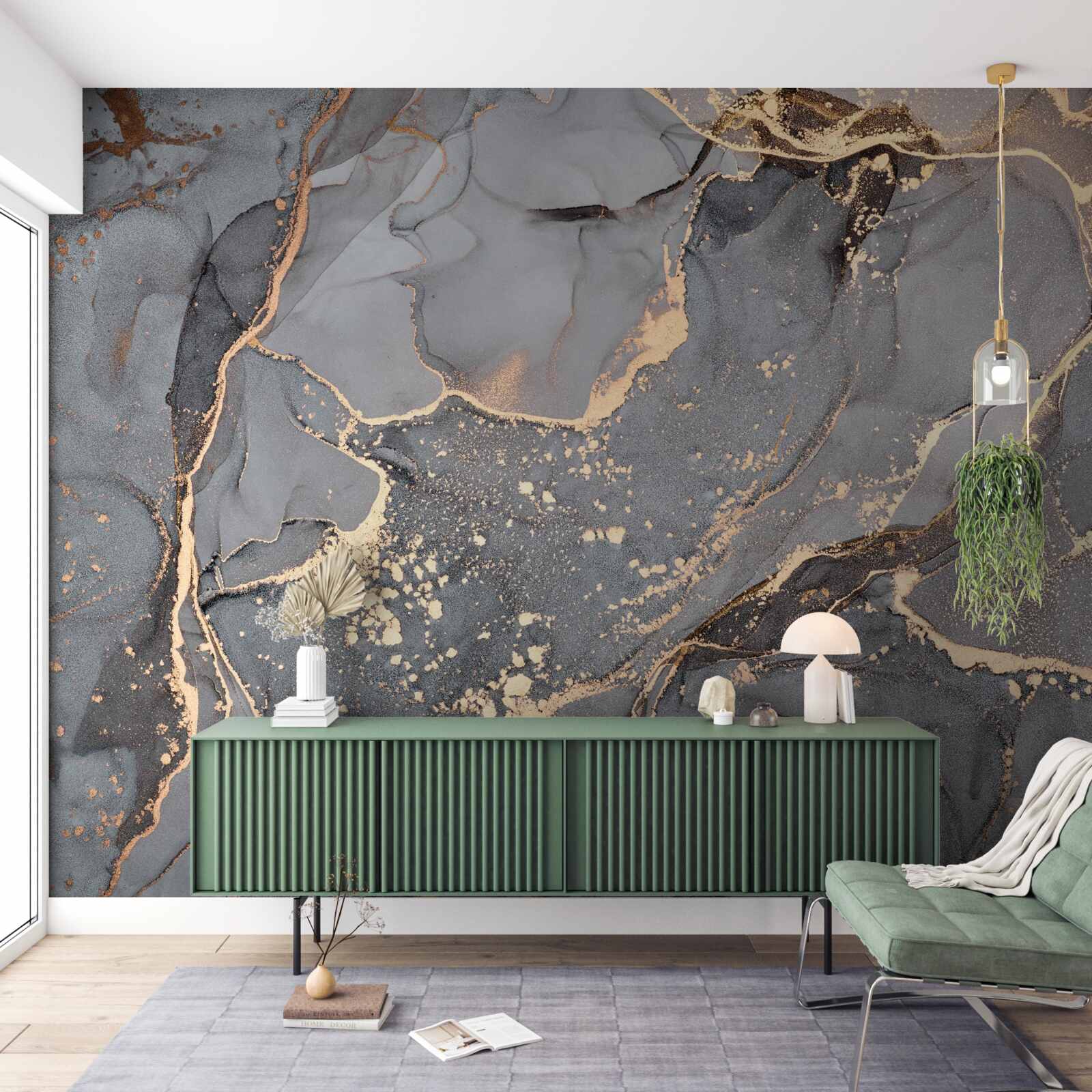 Fototapet creație abstractă de acuarelă în nuanțe de gri și auriu