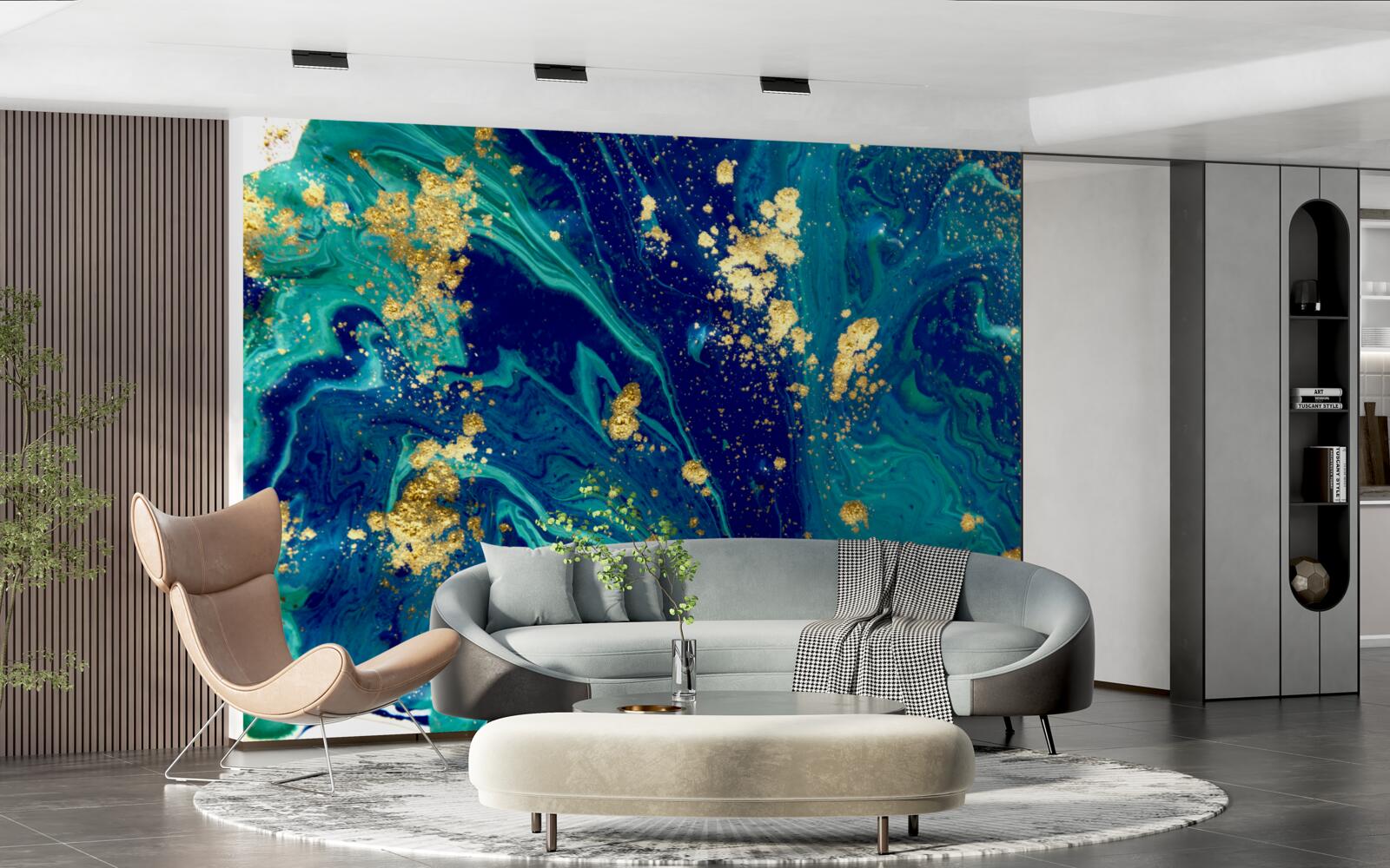 Fototapet fundal uluitor în tonuri de albastru închis și auriu