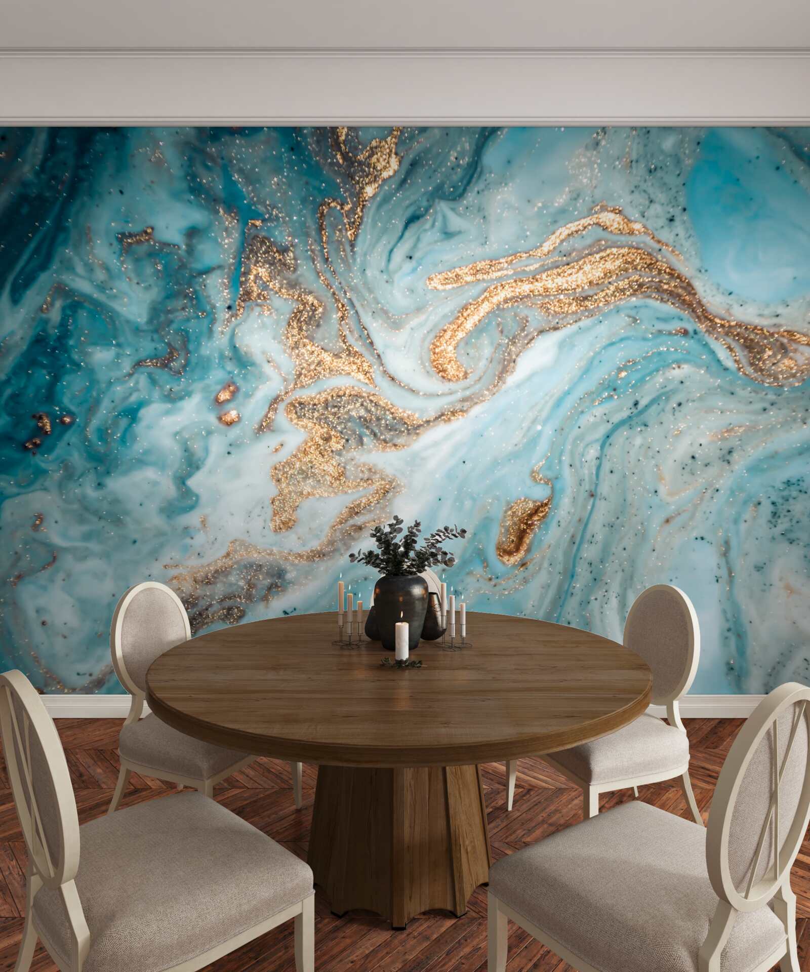 Fototapet vibrații în nuanțe de albastru și auriu