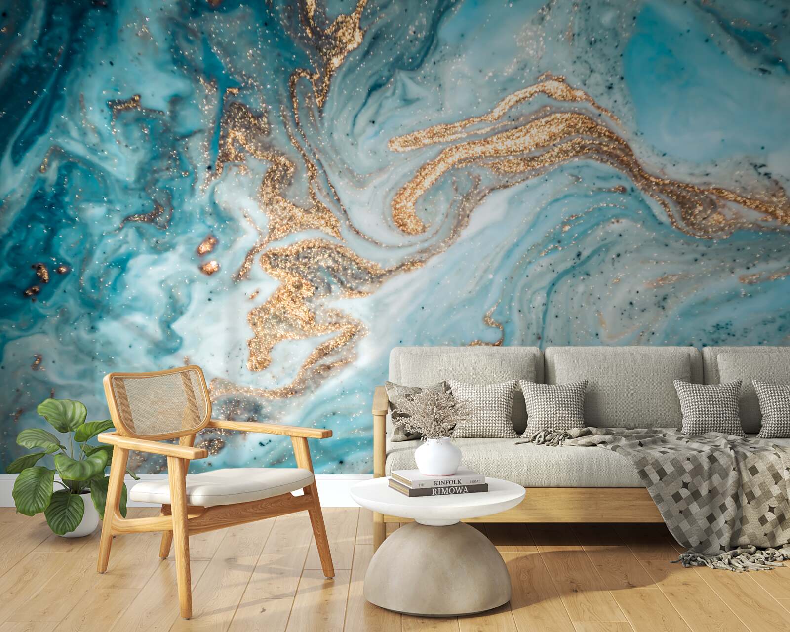 Fototapet vibrații în nuanțe de albastru și auriu