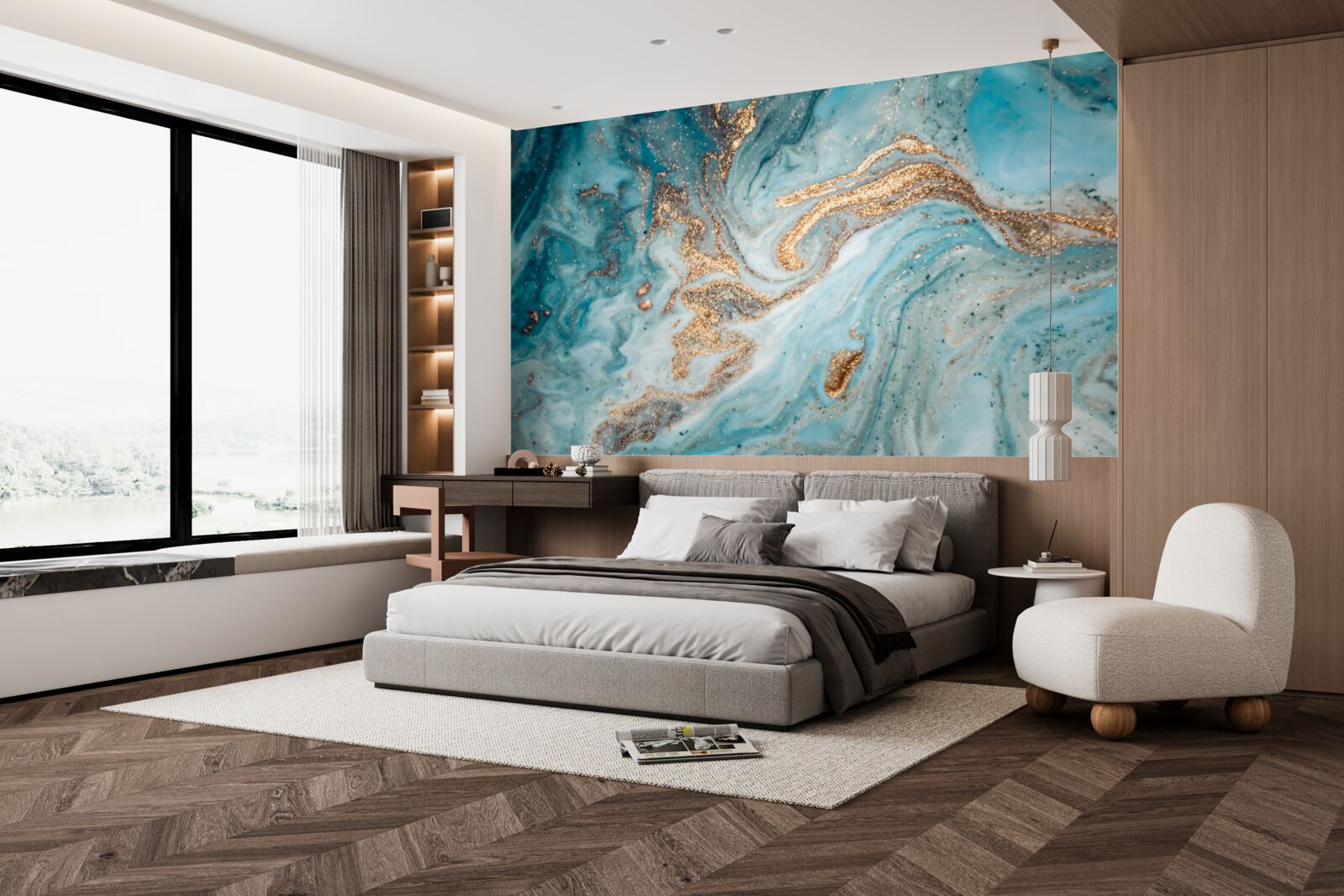 Fototapet vibrații în nuanțe de albastru și auriu