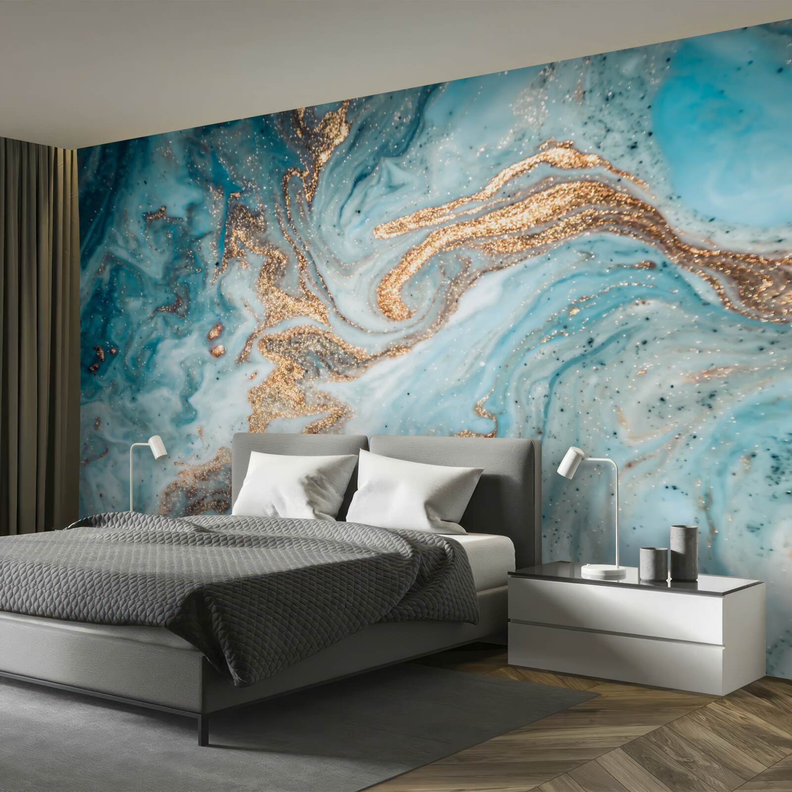 Fototapet vibrații în nuanțe de albastru și auriu