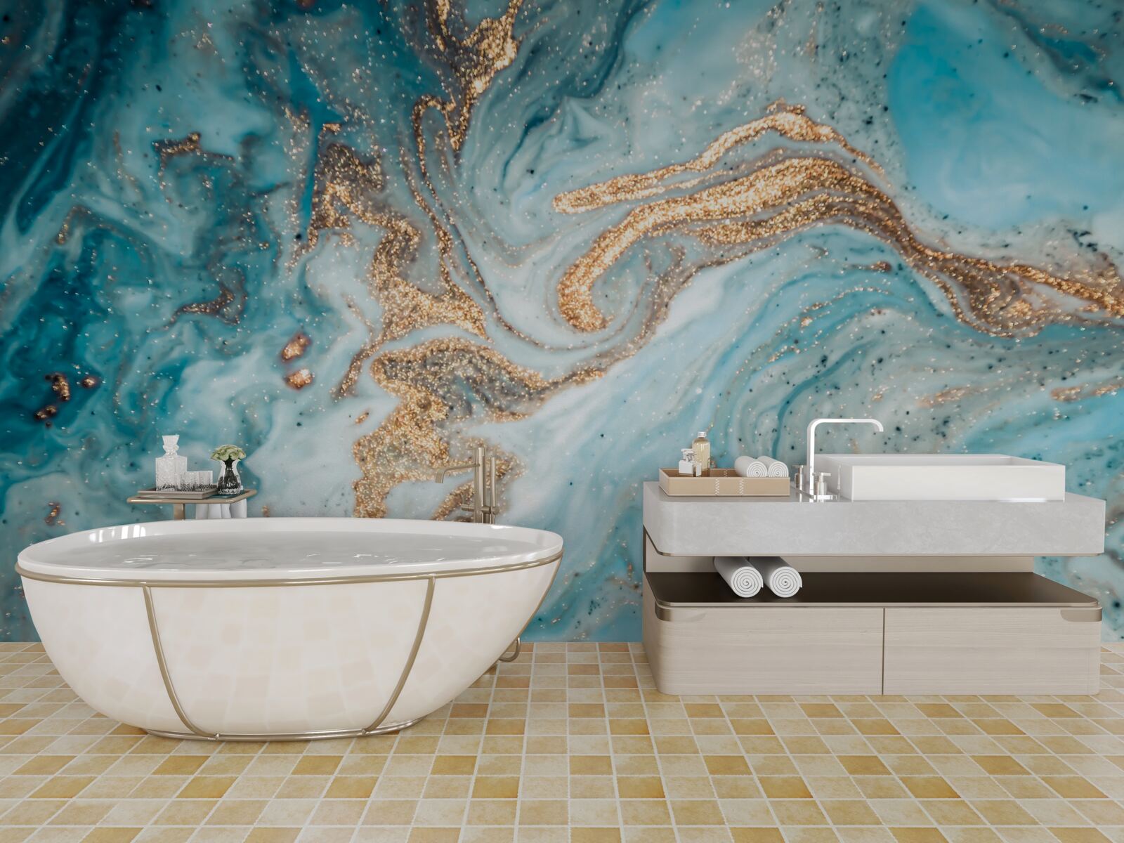 Fototapet vibrații în nuanțe de albastru și auriu