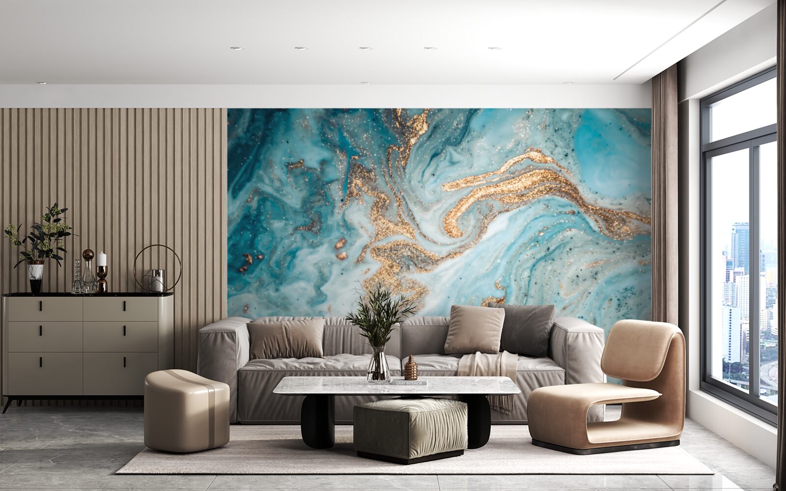 Fototapet vibrații în nuanțe de albastru și auriu