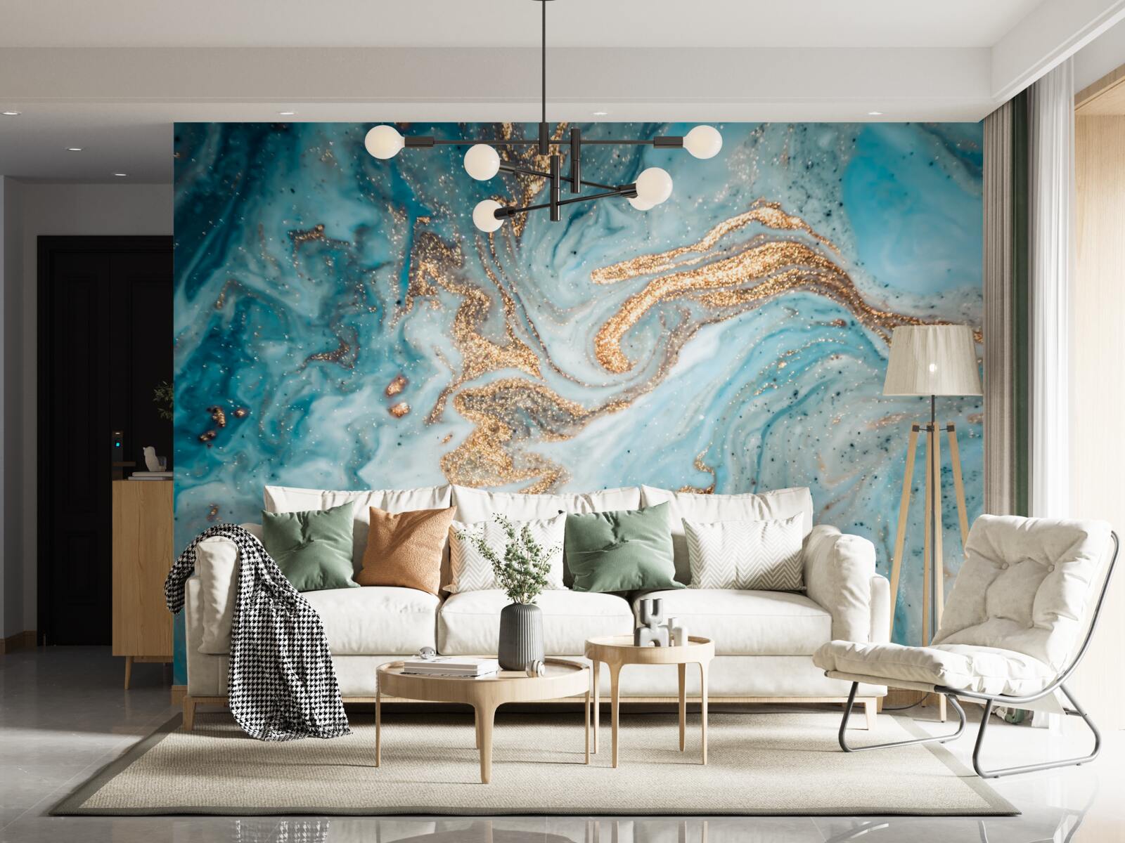 Fototapet vibrații în nuanțe de albastru și auriu