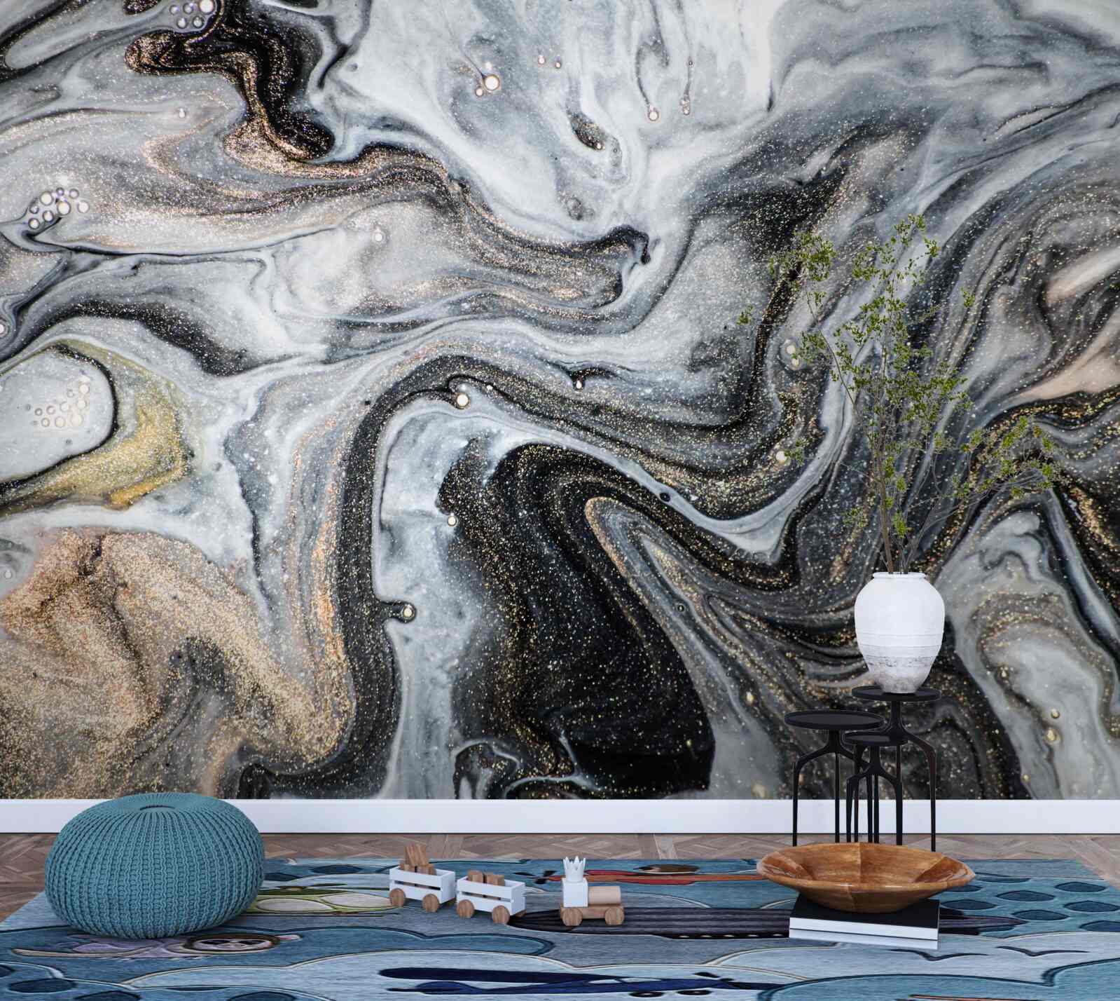 Fototapet marmură neagră cu nervuri aurii