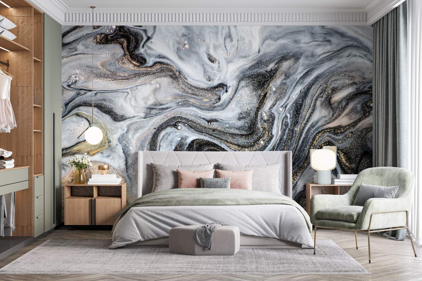 Fototapet marmură neagră cu nervuri aurii