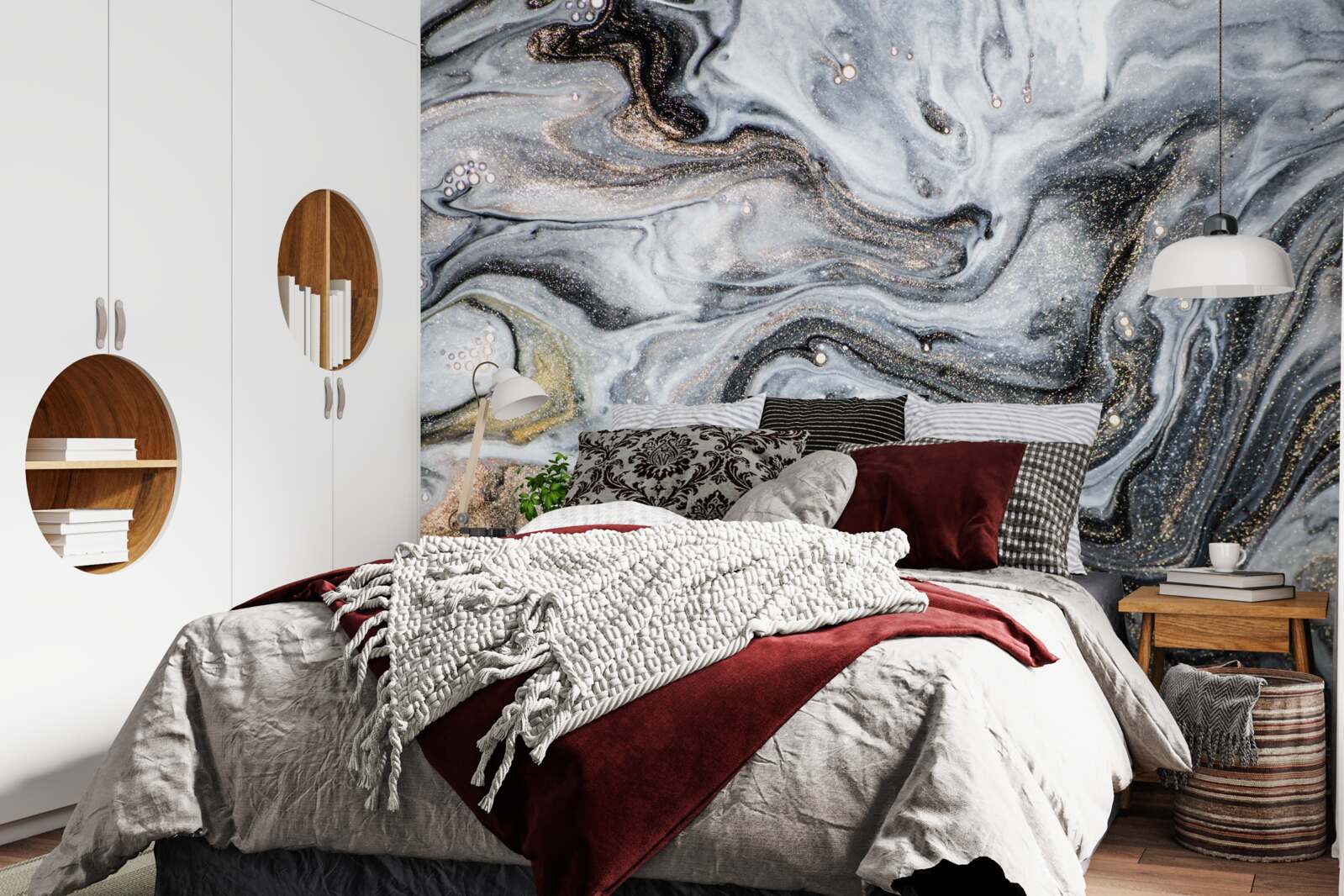 Fototapet marmură neagră cu nervuri aurii