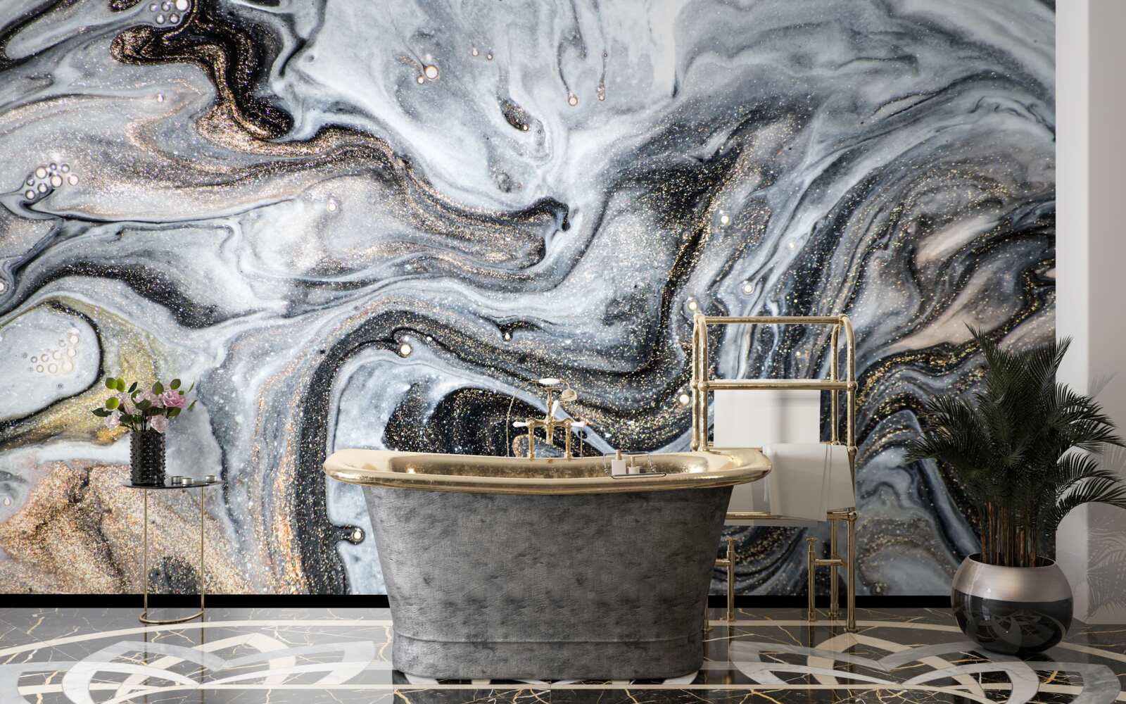 Fototapet marmură neagră cu nervuri aurii