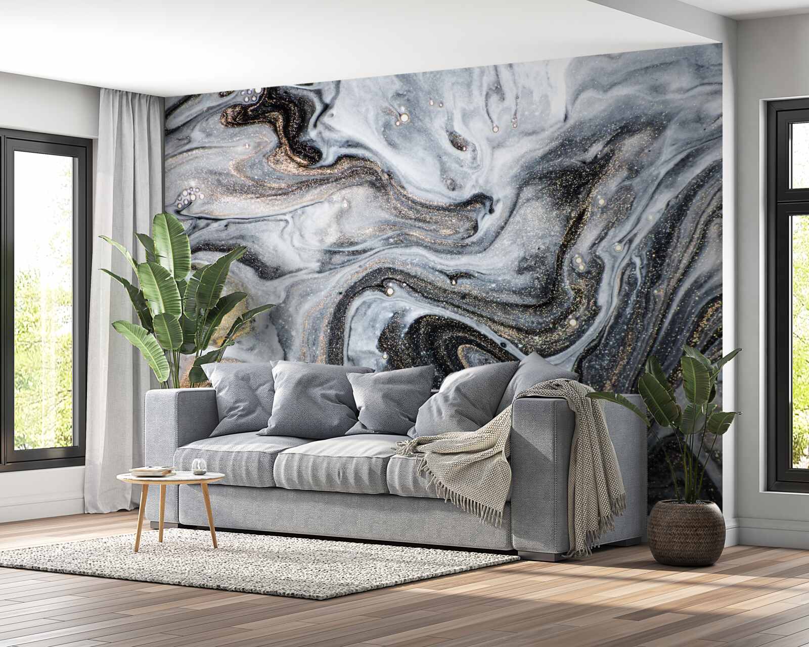 Fototapet marmură neagră cu nervuri aurii