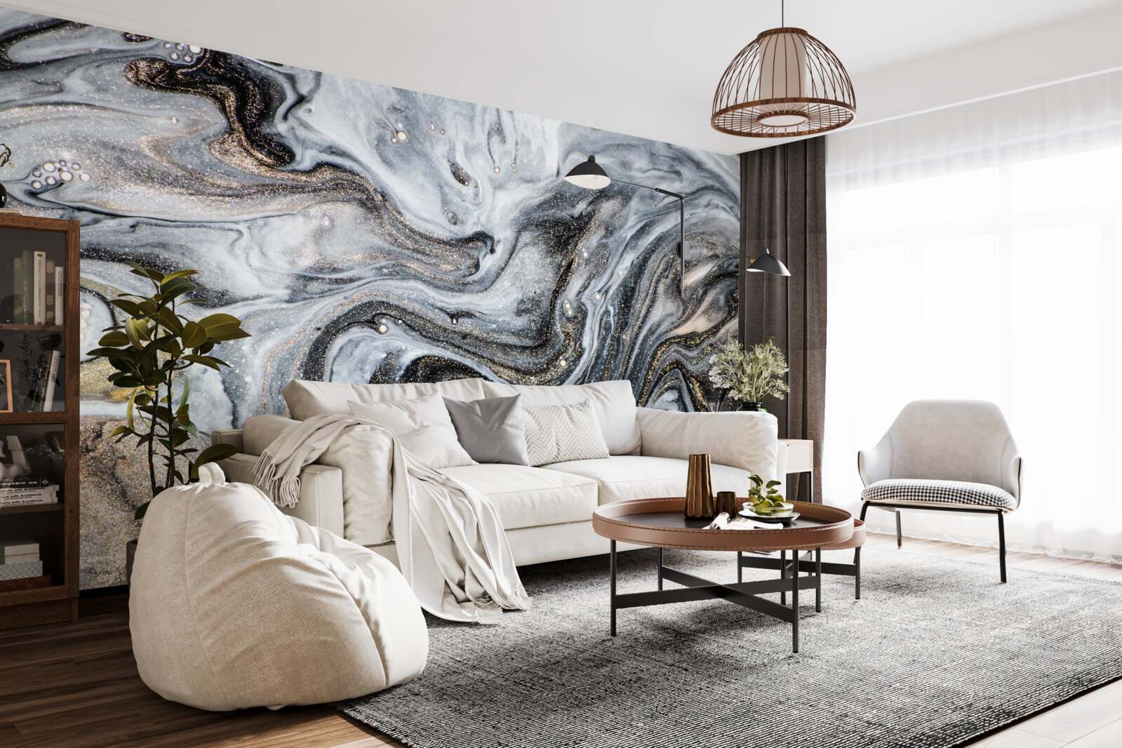 Fototapet marmură neagră cu nervuri aurii