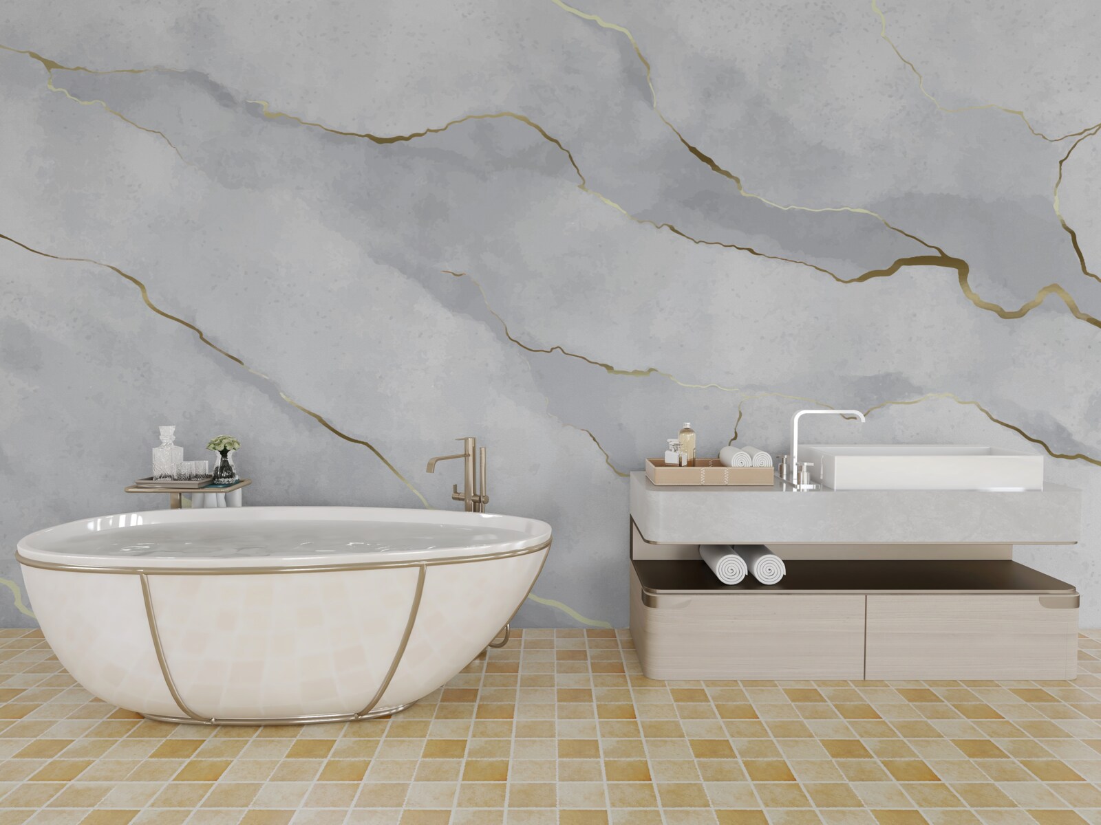 Fototapet marmură aurie cu nuanțe deschise