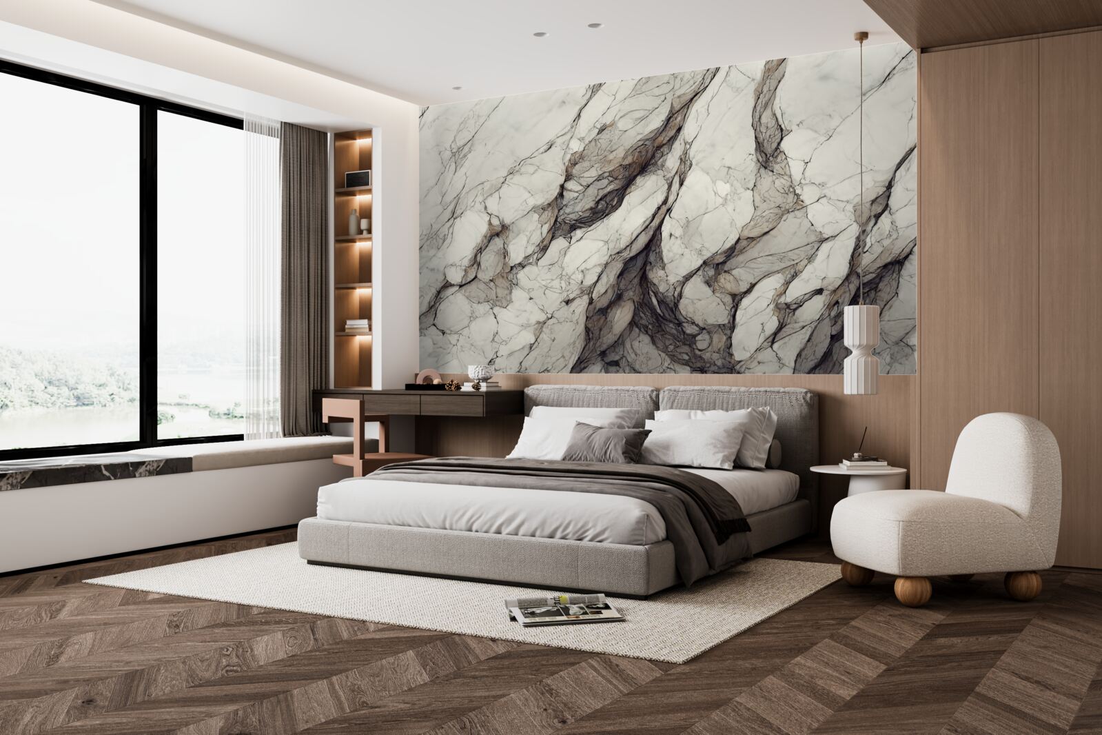 Fototapet marmură albă cu separatoare gri