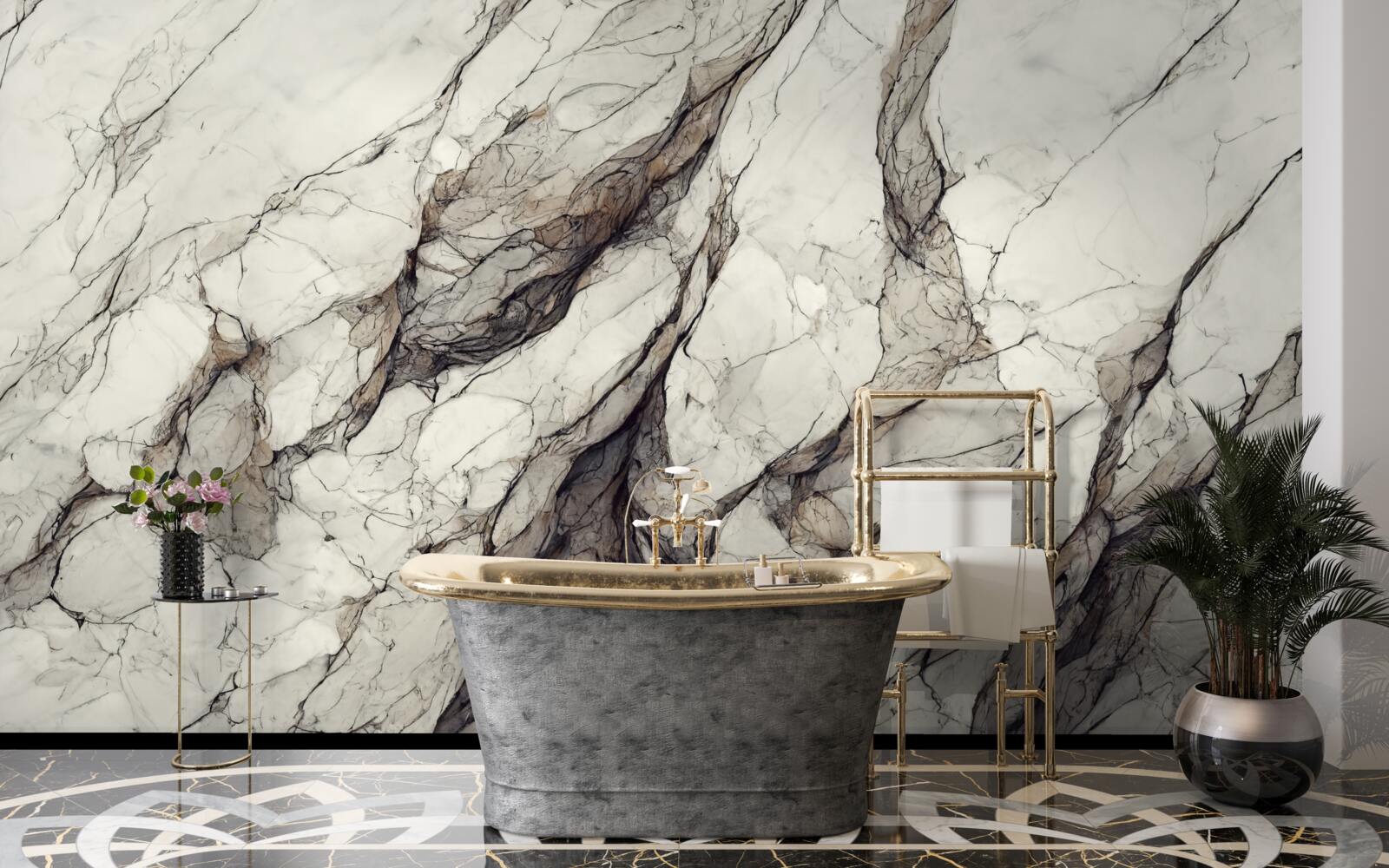 Fototapet marmură albă cu separatoare gri