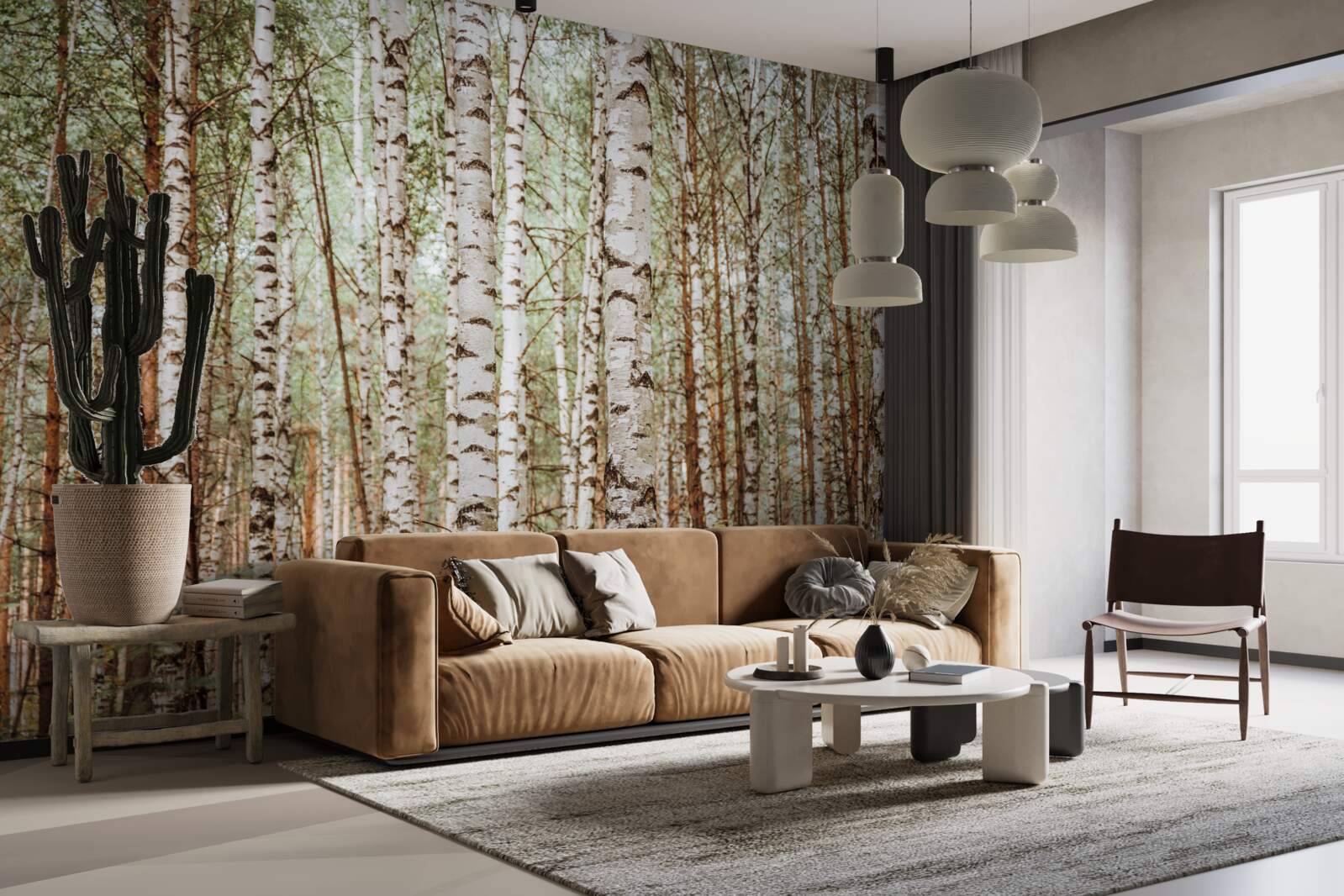 Fototapet mesteceni de sanie stau într-o pădure verde