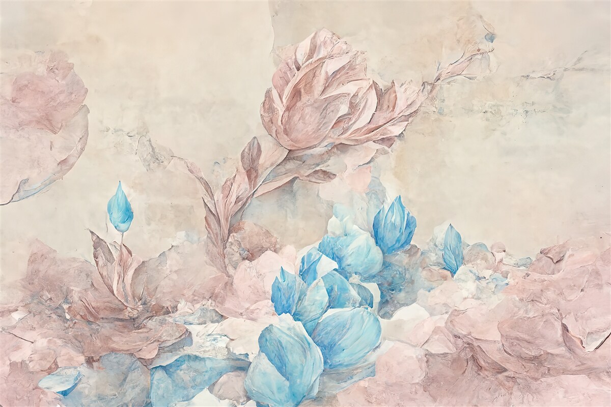 Fototapet flori roz cu petale albastre