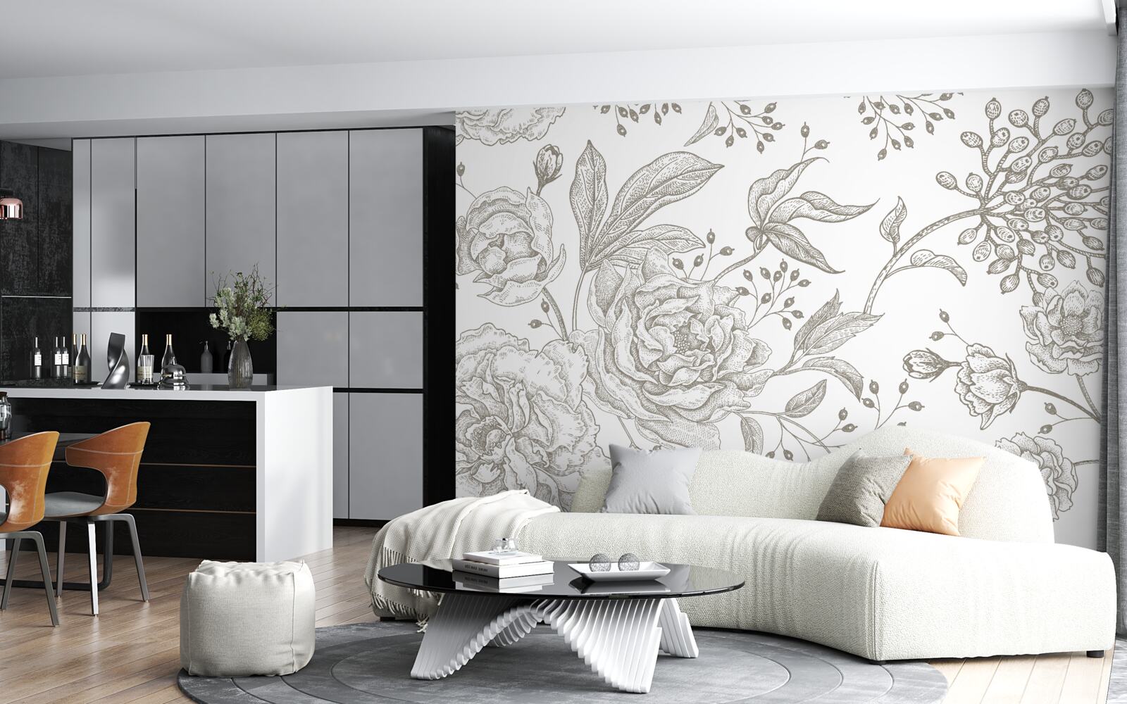 Fototapet trandafirul și alte flori sunt reprezentate pe un fundal alb