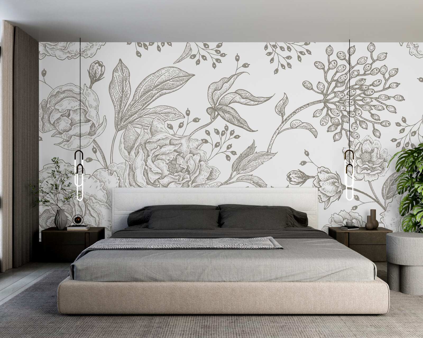 Fototapet trandafirul și alte flori sunt reprezentate pe un fundal alb