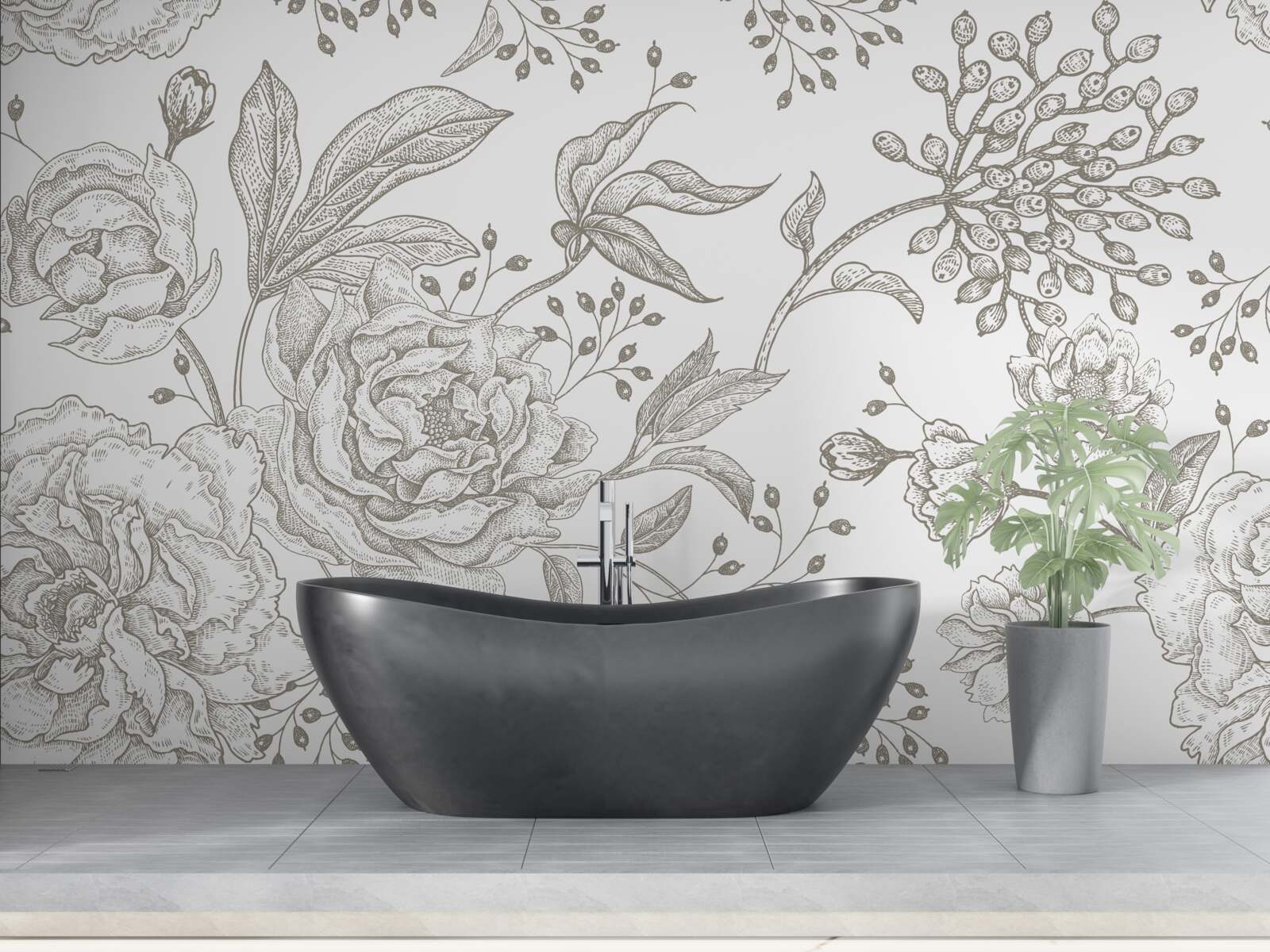 Fototapet trandafirul și alte flori sunt reprezentate pe un fundal alb