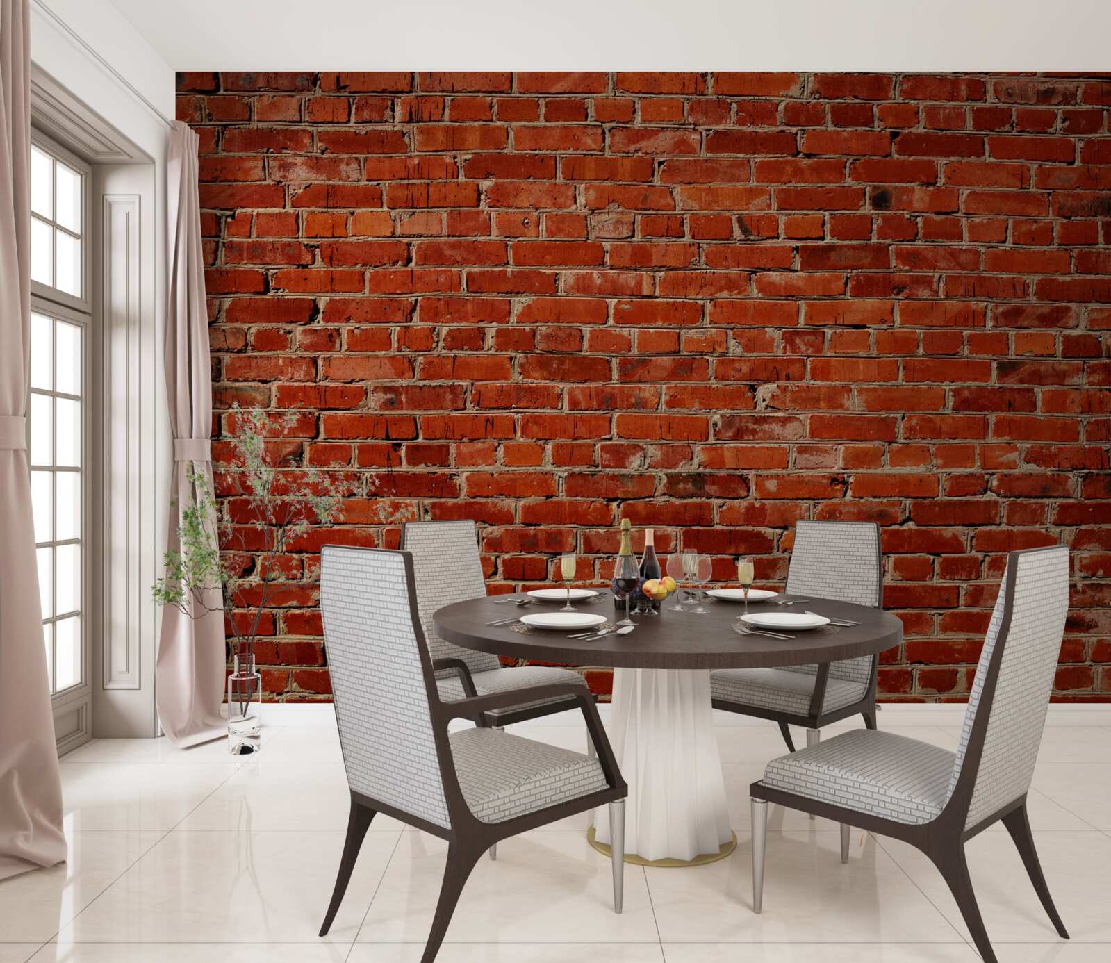 Fototapet Perete vopsit într-un roșu intens, care amintește de cărămida întunecată