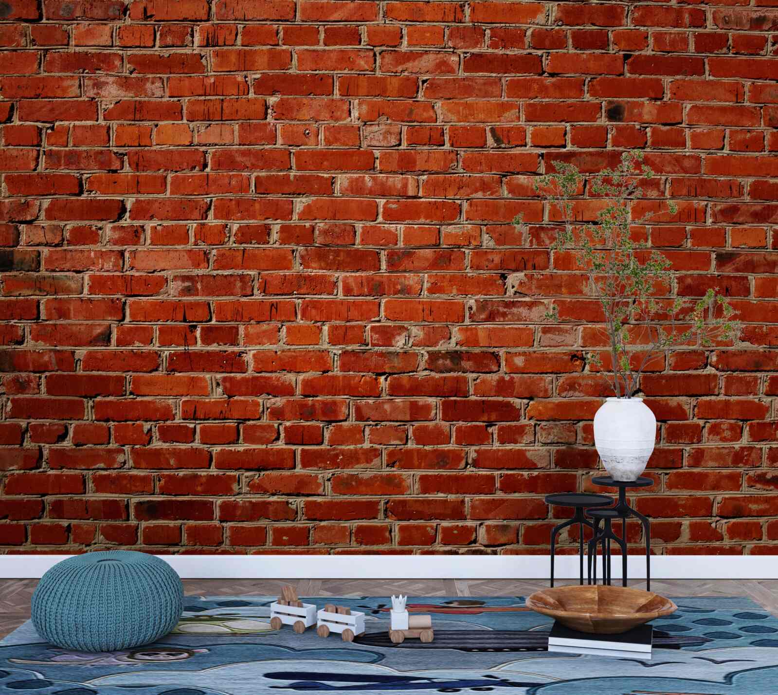 Fototapet Perete vopsit într-un roșu intens, care amintește de cărămida întunecată