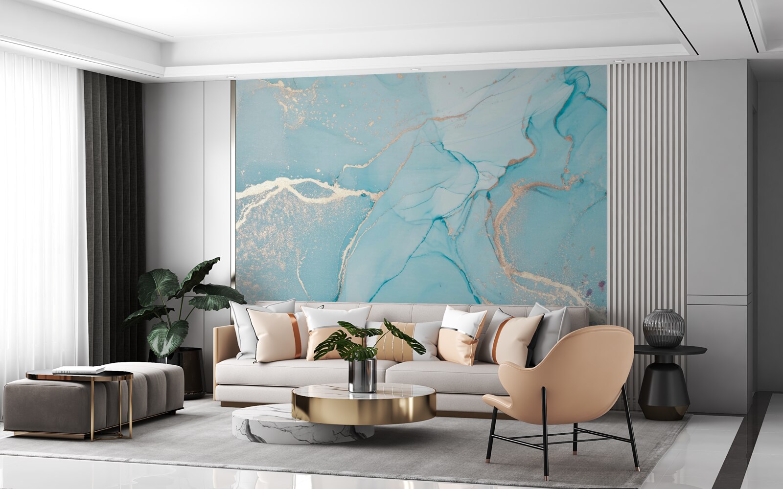 Fototapet marmură în nuanțe de albastru și turcoaz