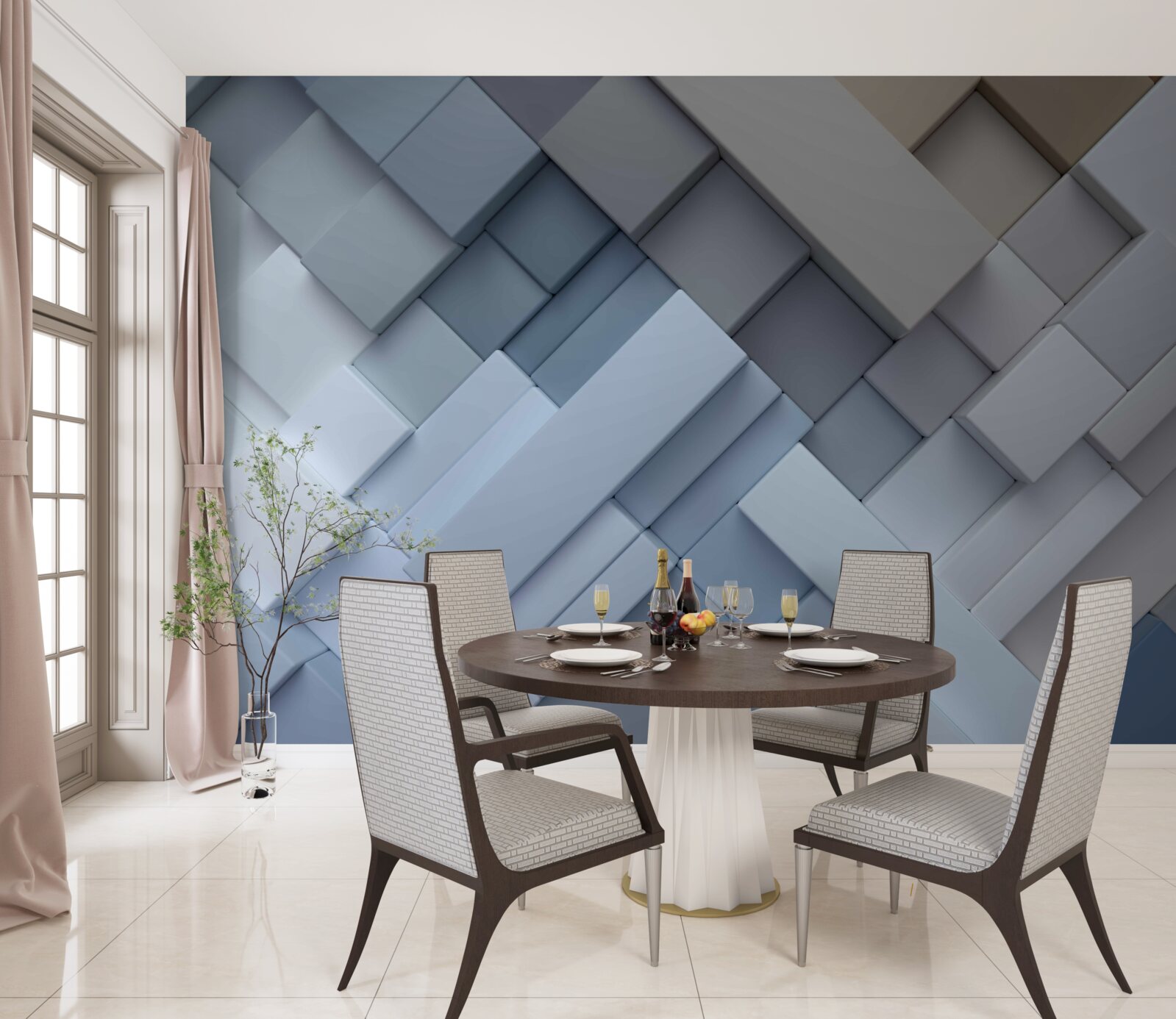 Fototapet pictură abstractă în culori albastre cu formă dreptunghiulară