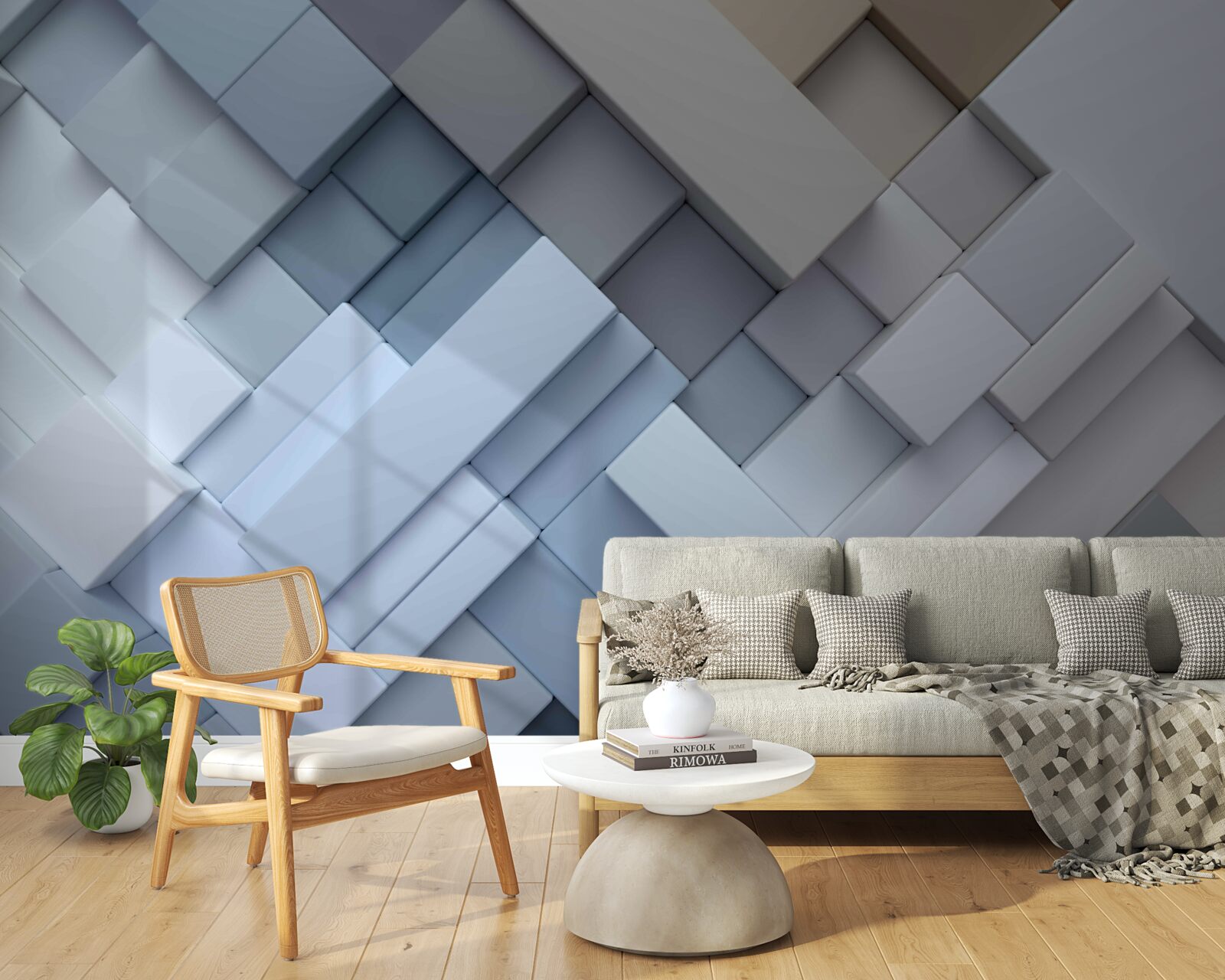 Fototapet pictură abstractă în culori albastre cu formă dreptunghiulară