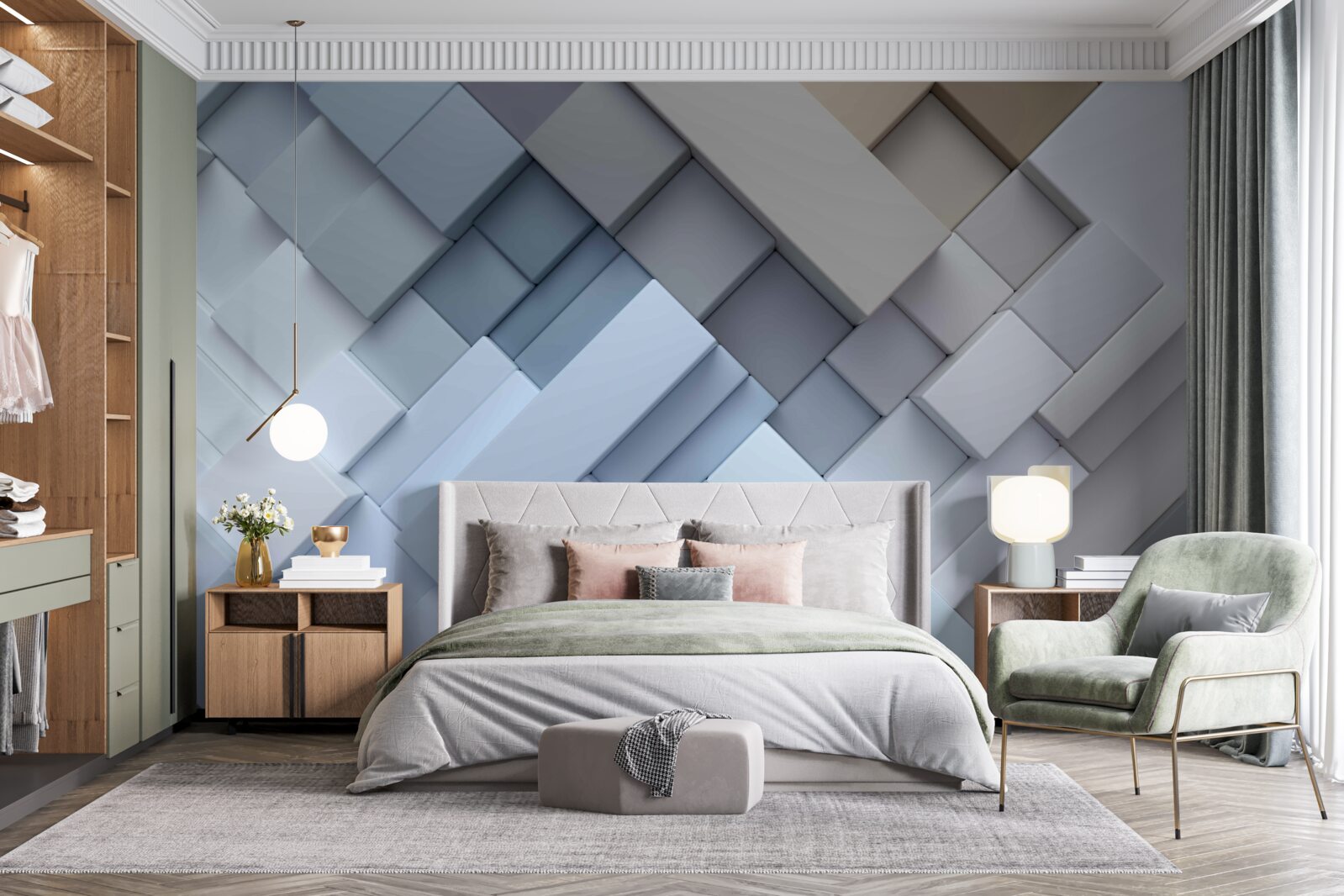 Fototapet pictură abstractă în culori albastre cu formă dreptunghiulară