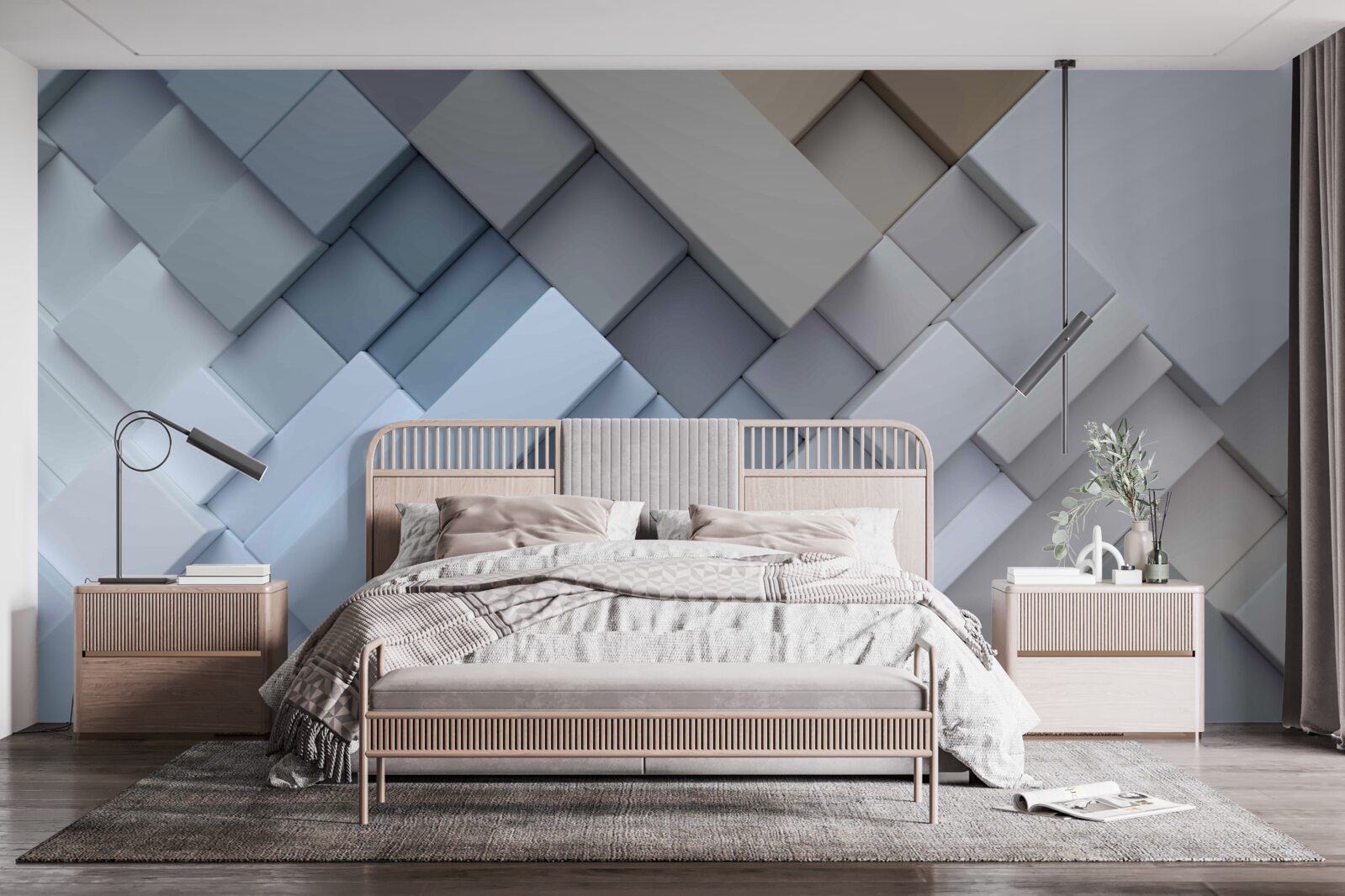 Fototapet pictură abstractă în culori albastre cu formă dreptunghiulară