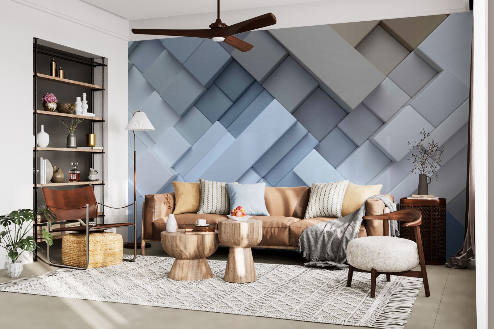 Fototapet pictură abstractă în culori albastre cu formă dreptunghiulară