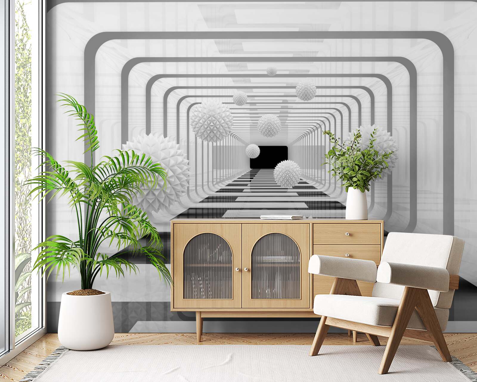 Fototapet infinit cu semicercuri și sfere de alabastru