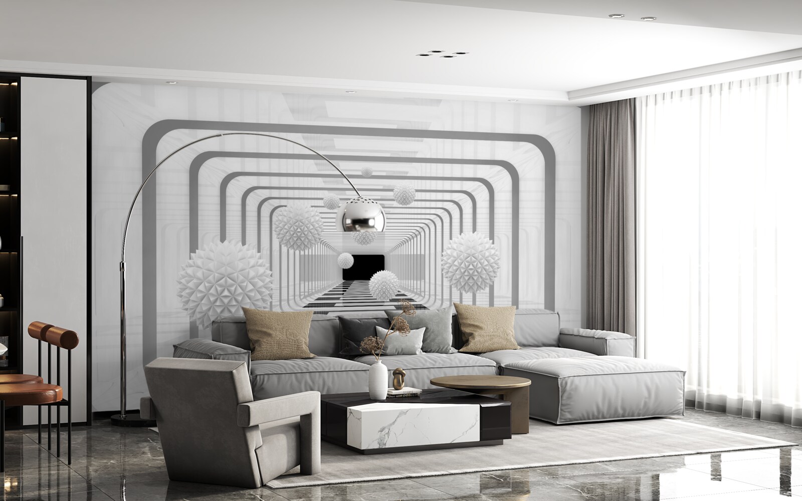 Fototapet infinit cu semicercuri și sfere de alabastru