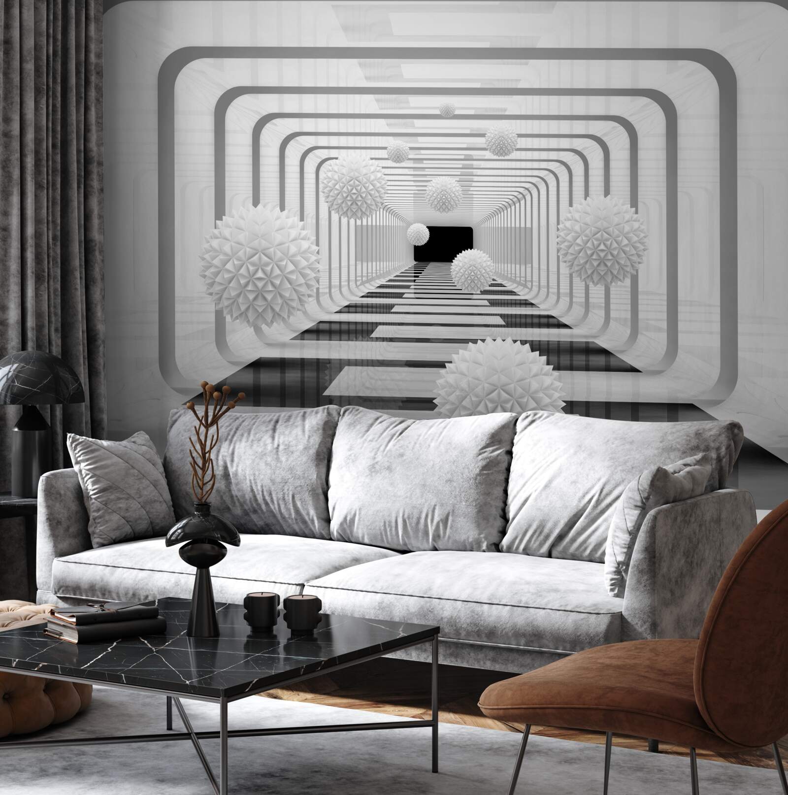 Fototapet infinit cu semicercuri și sfere de alabastru