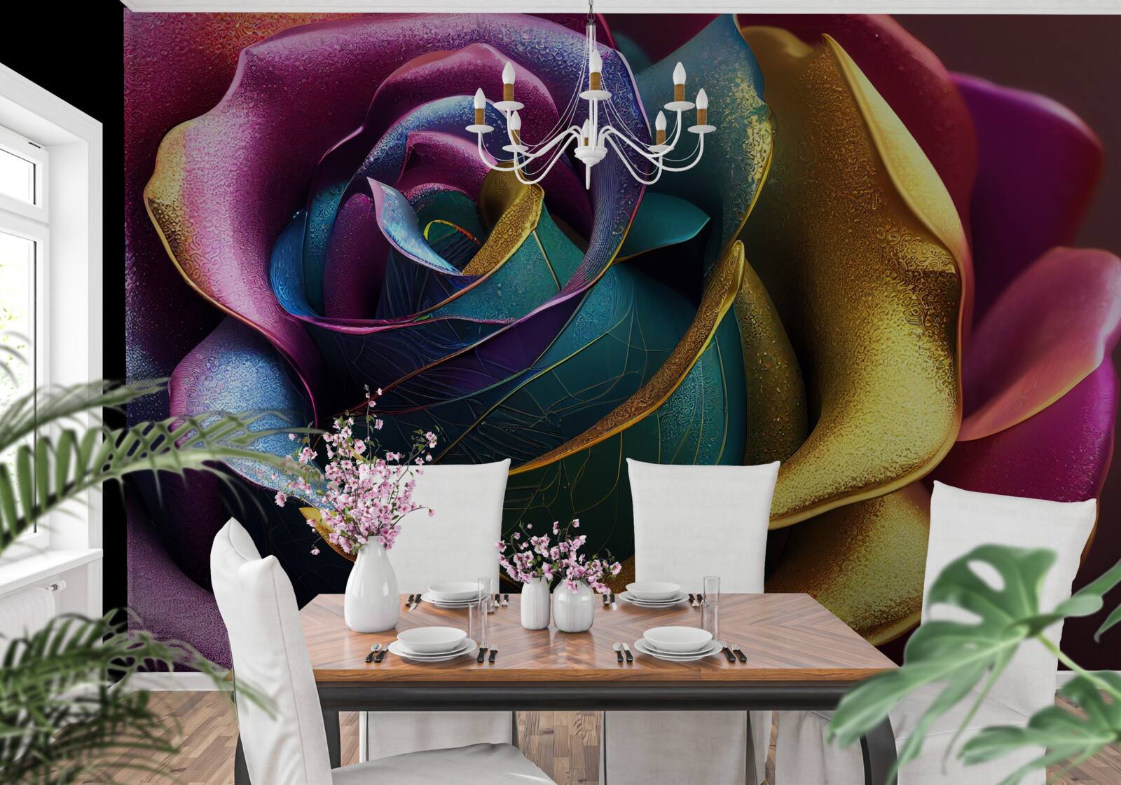 Fototapet Trandafir persan luminat de un curcubeu