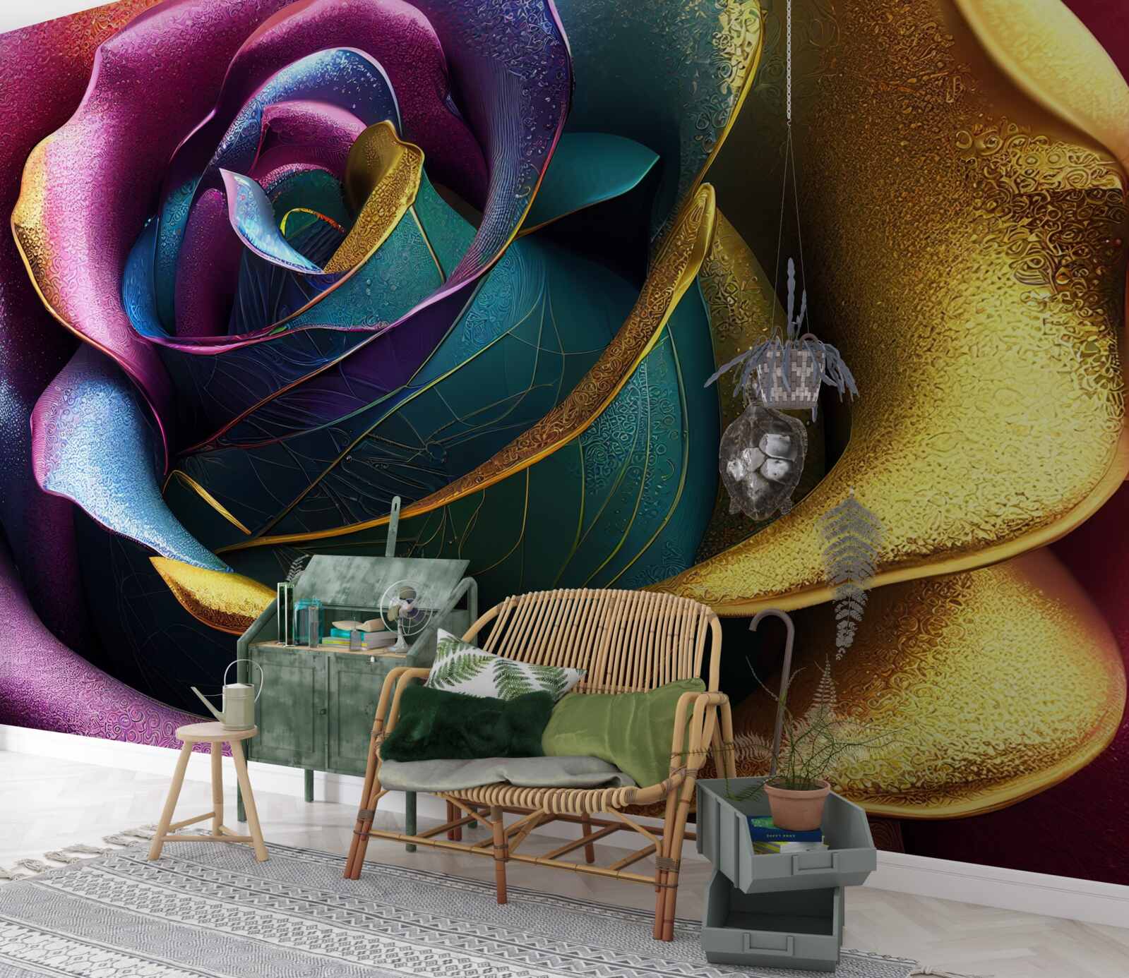 Fototapet Trandafir persan luminat de un curcubeu