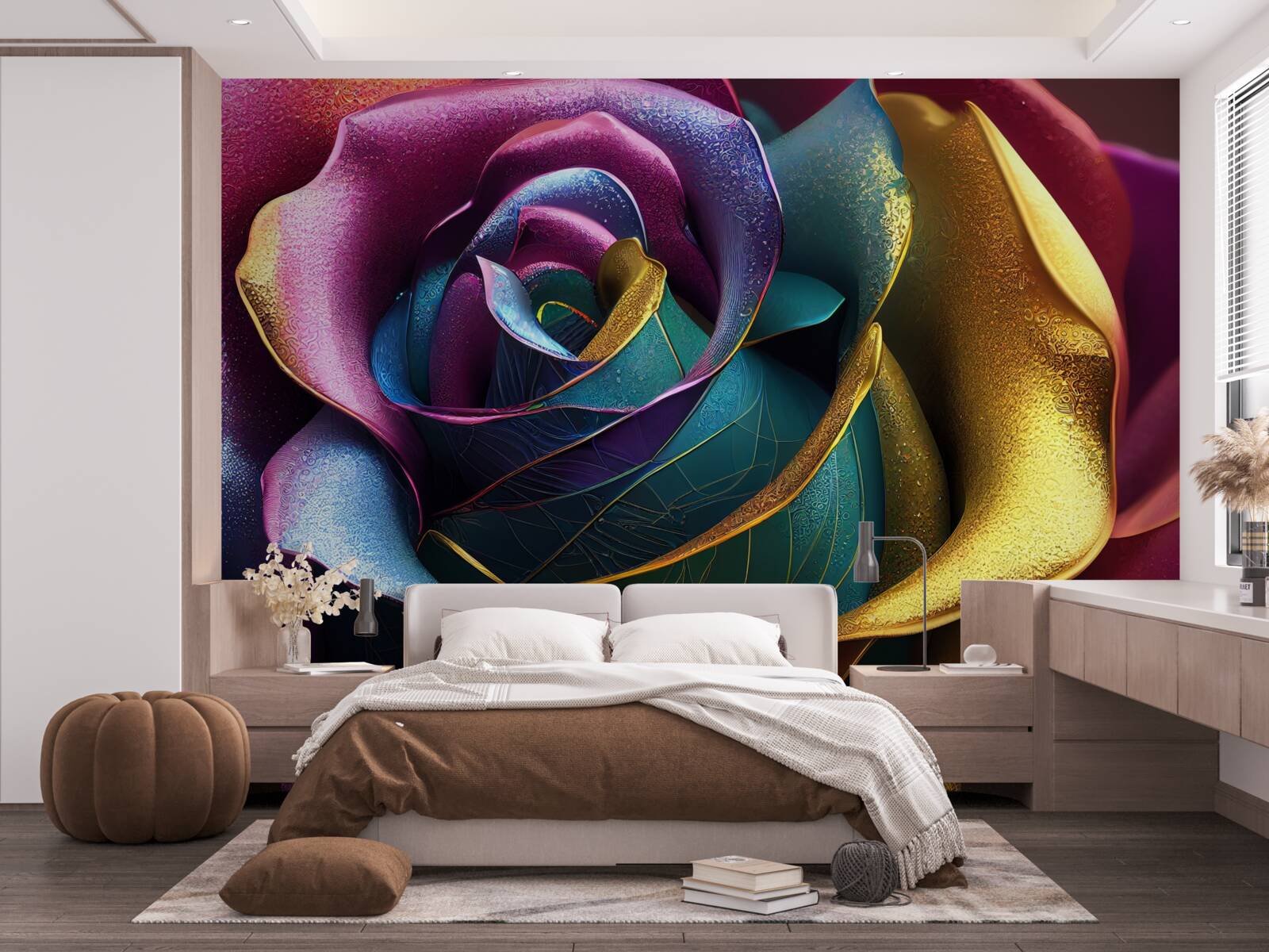 Fototapet Trandafir persan luminat de un curcubeu