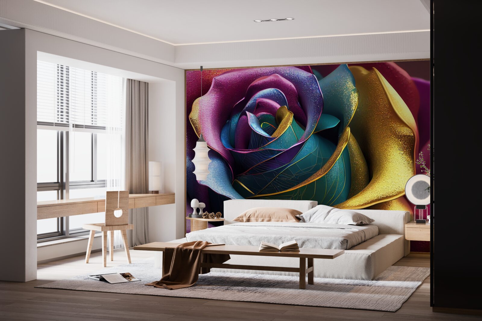 Fototapet Trandafir persan luminat de un curcubeu