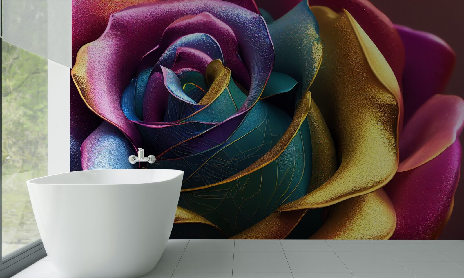 Fototapet Trandafir persan luminat de un curcubeu