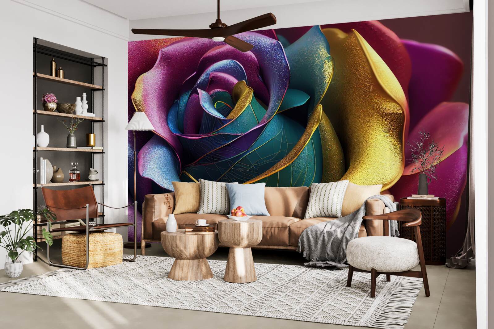 Fototapet Trandafir persan luminat de un curcubeu