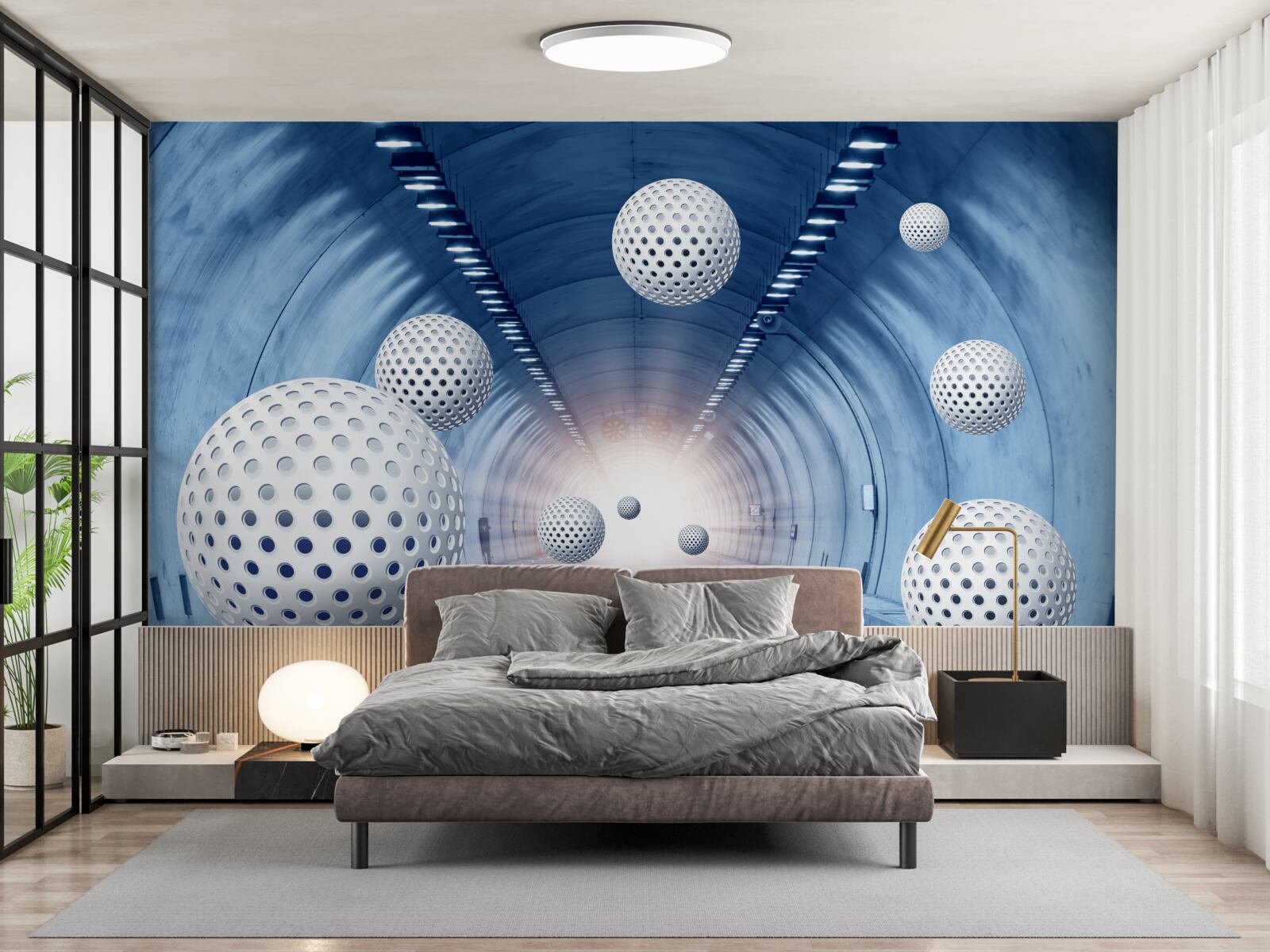 Fototapet tranziție albastră și bile albe