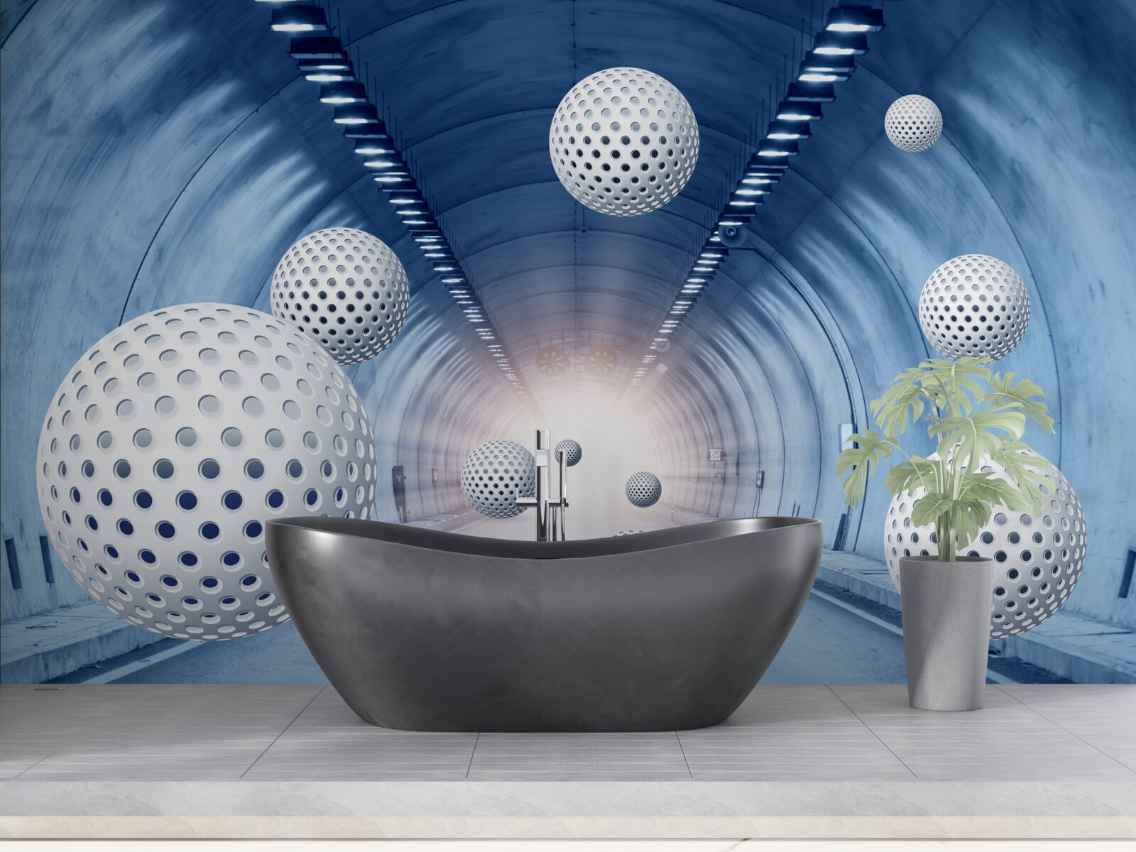 Fototapet tranziție albastră și bile albe