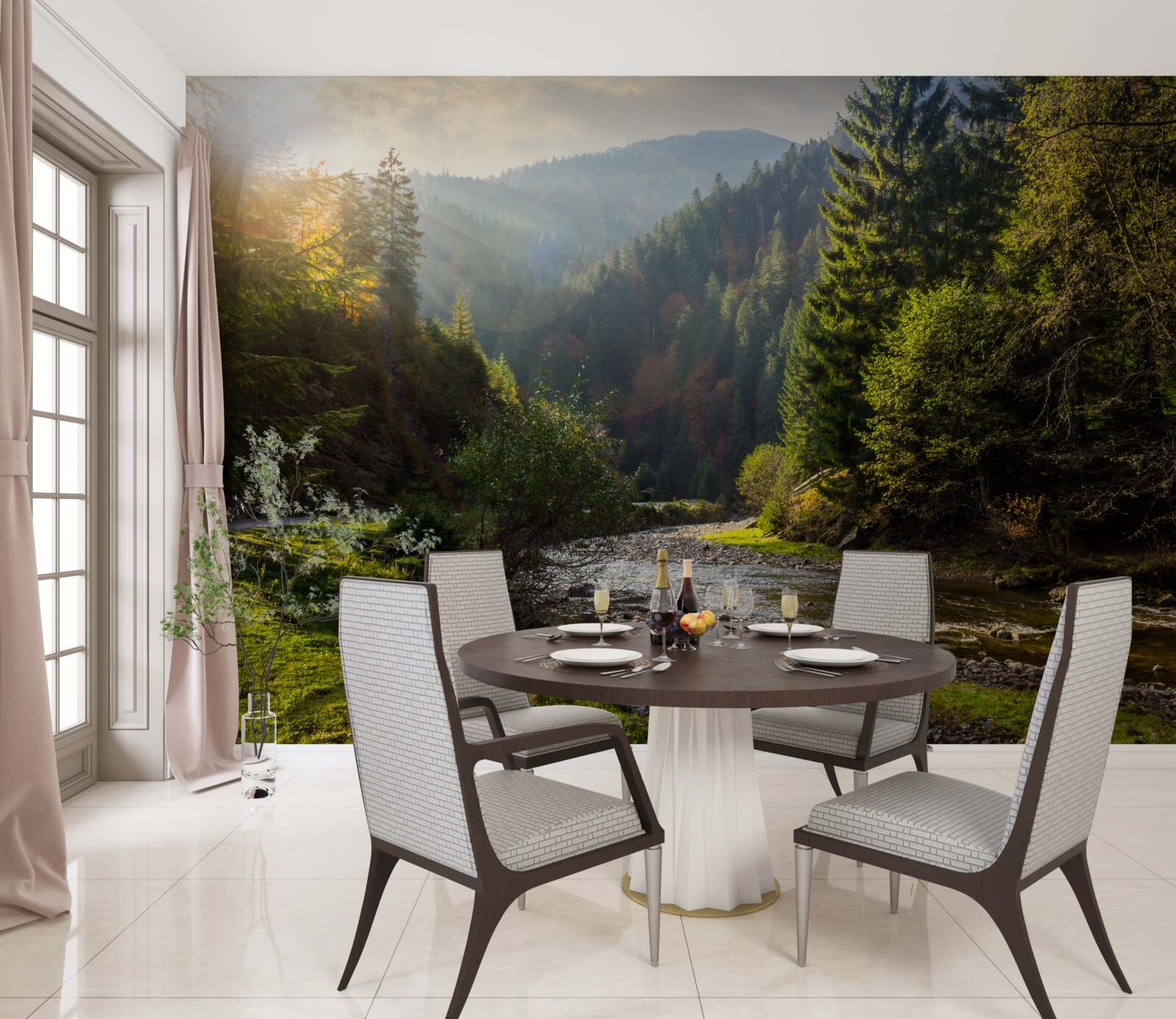 Fototapet traseu montan colorat la răsăritul soarelui